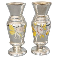 Paire de grands vases anglais en verre mercuré argenté du 19ème siècle