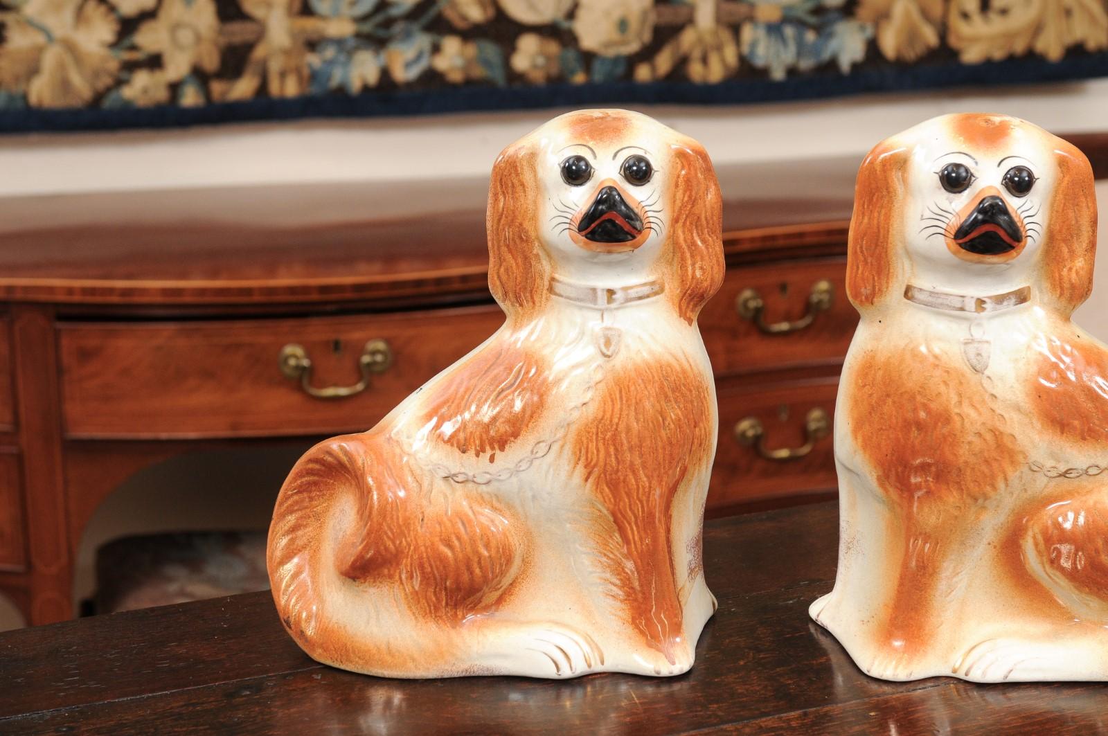 Porcelain Pair of Large 19th Century English Staffordshire Dogs For Sale