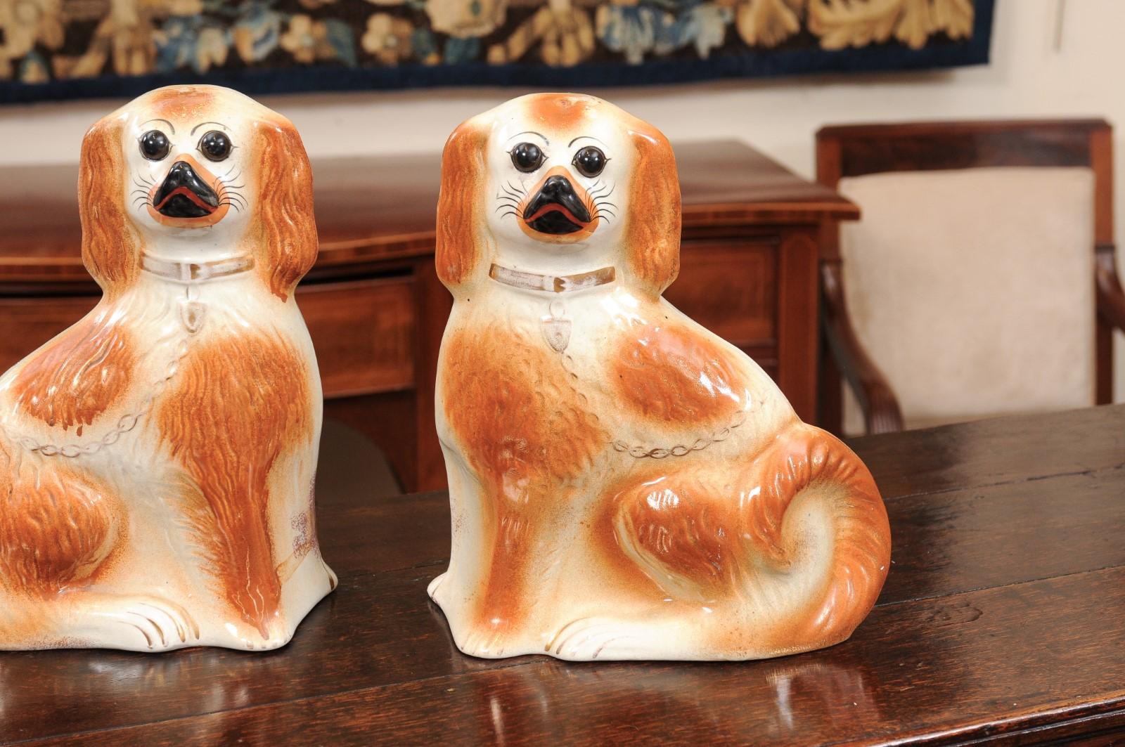 Pair of Large 19th Century English Staffordshire Dogs For Sale 1
