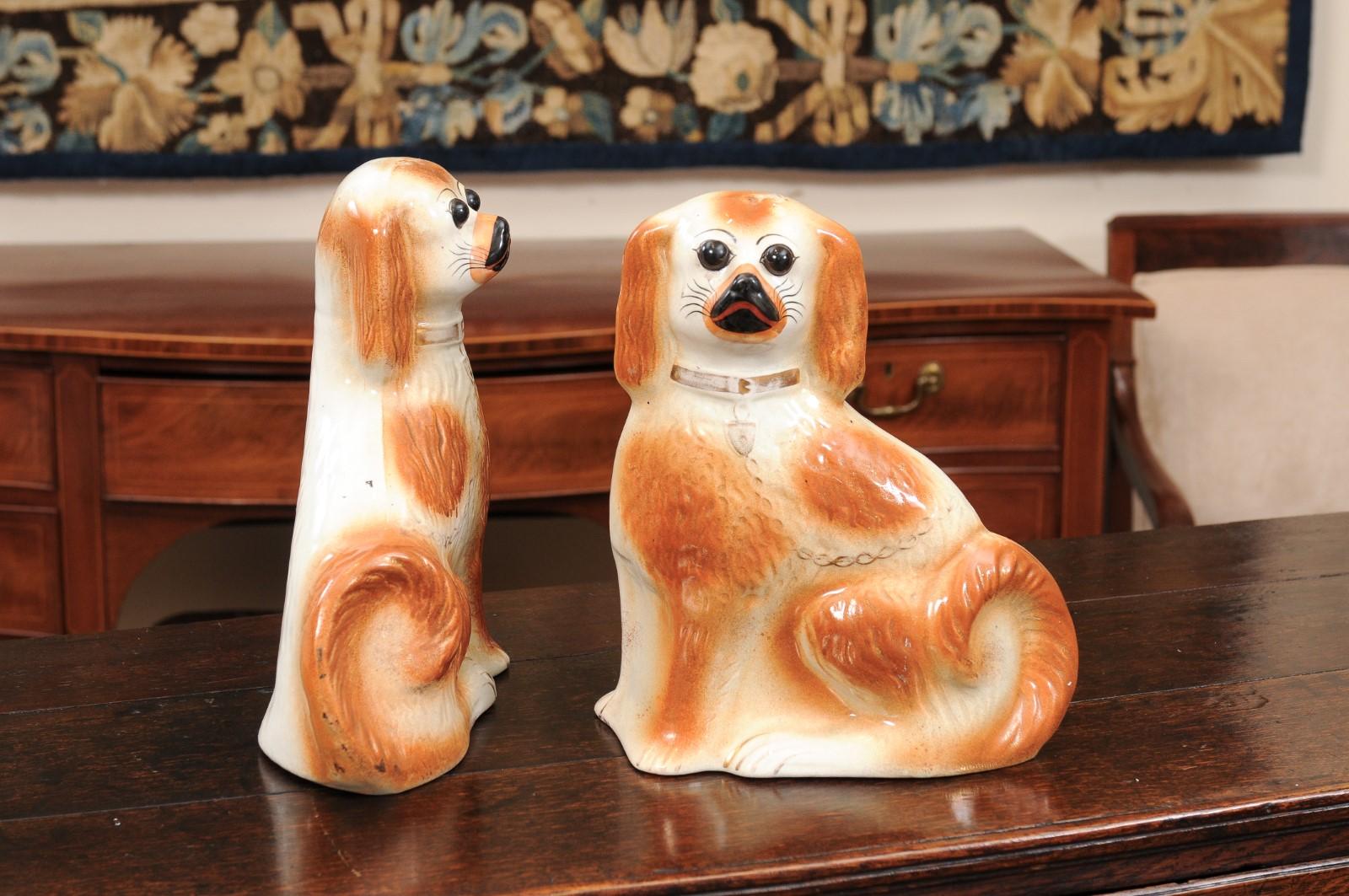 Pair of Large 19th Century English Staffordshire Dogs For Sale 2