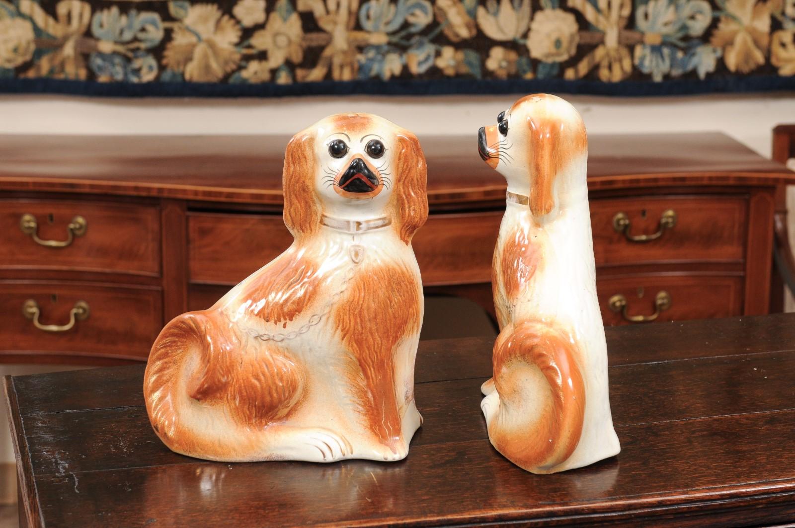 Pair of Large 19th Century English Staffordshire Dogs For Sale 6