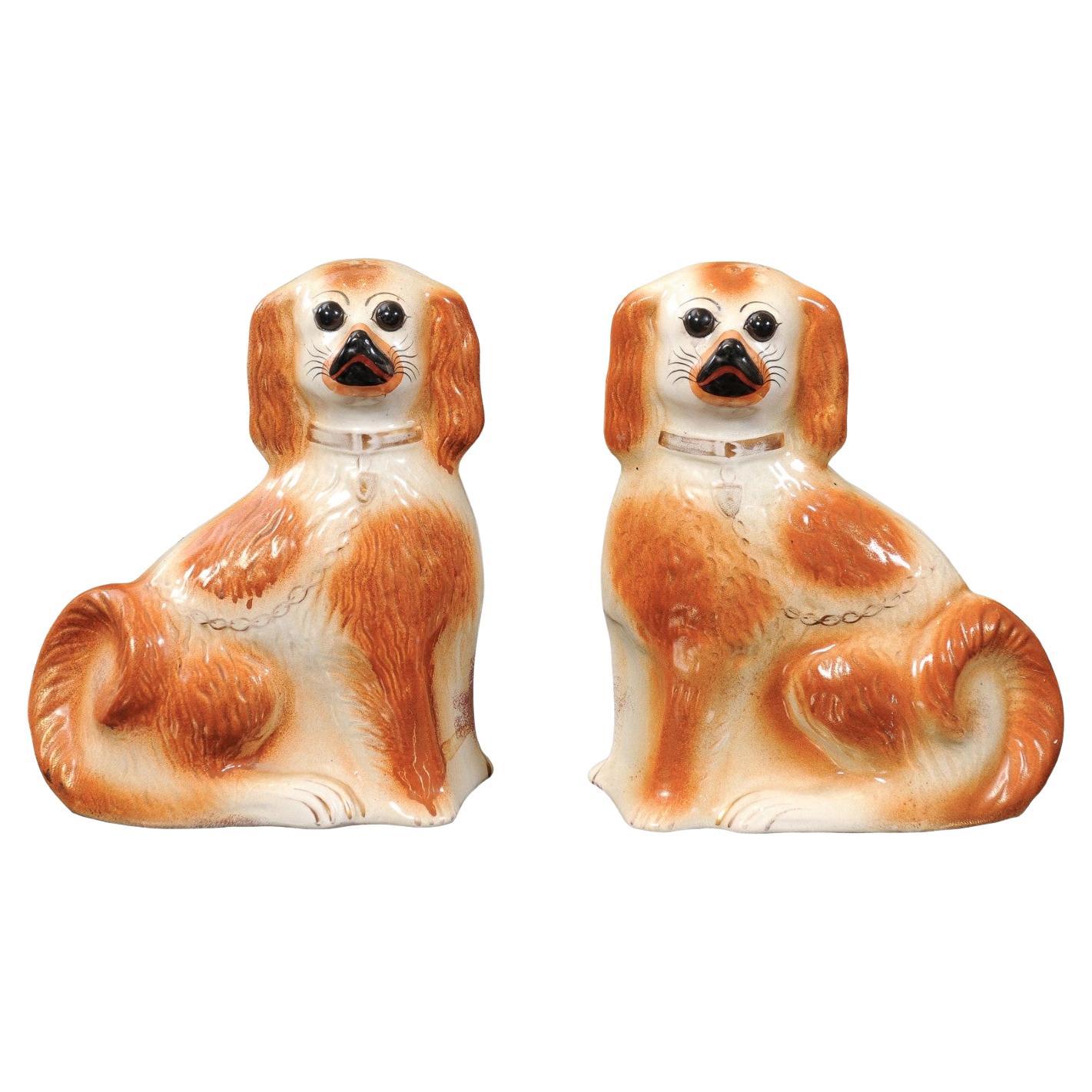 Pair of Large 19th Century English Staffordshire Dogs