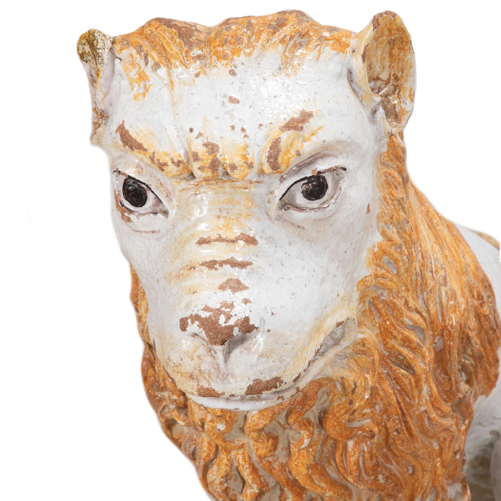 Napoleon III Pair of Large 19th Century Faience Lions