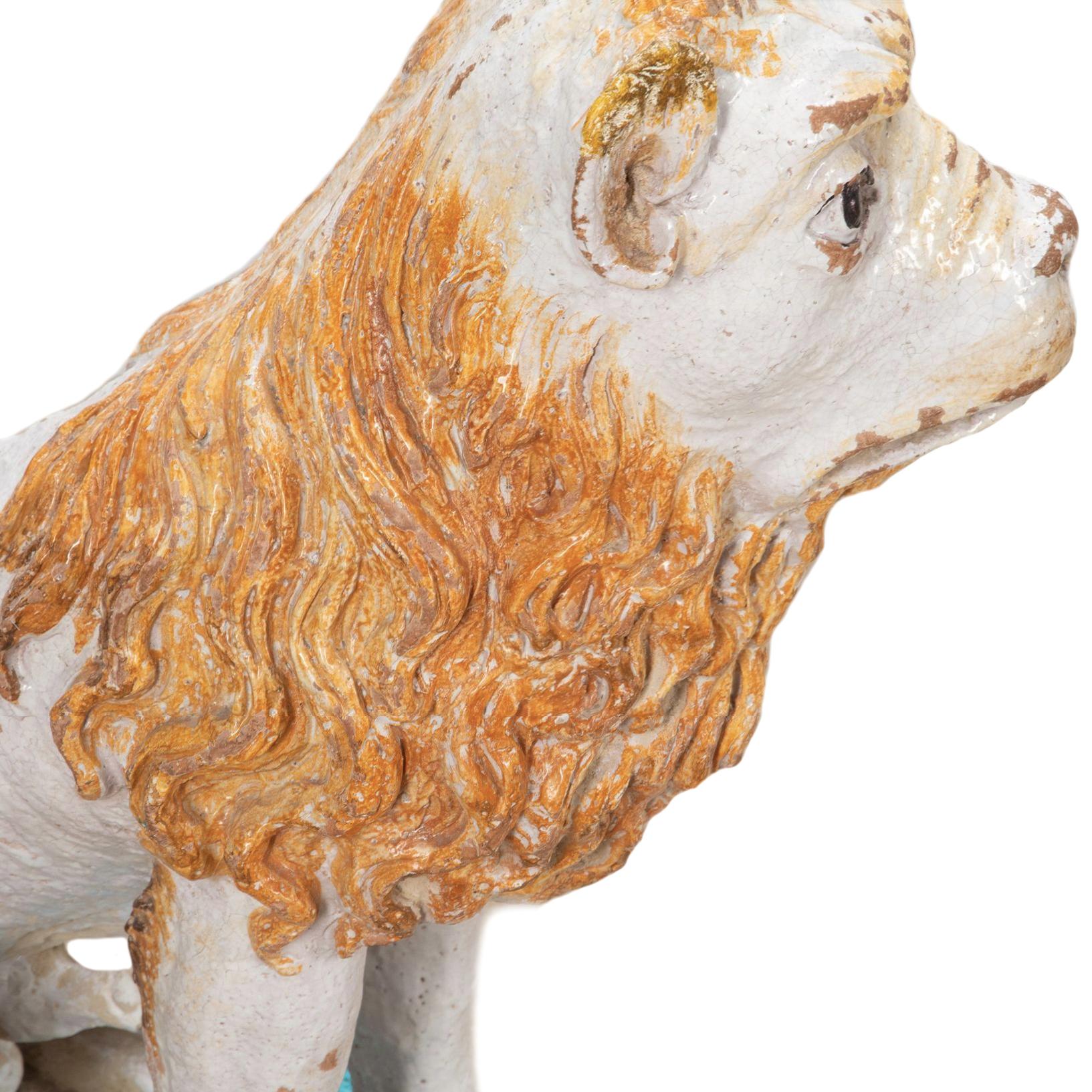 French Pair of Large 19th Century Faience Lions