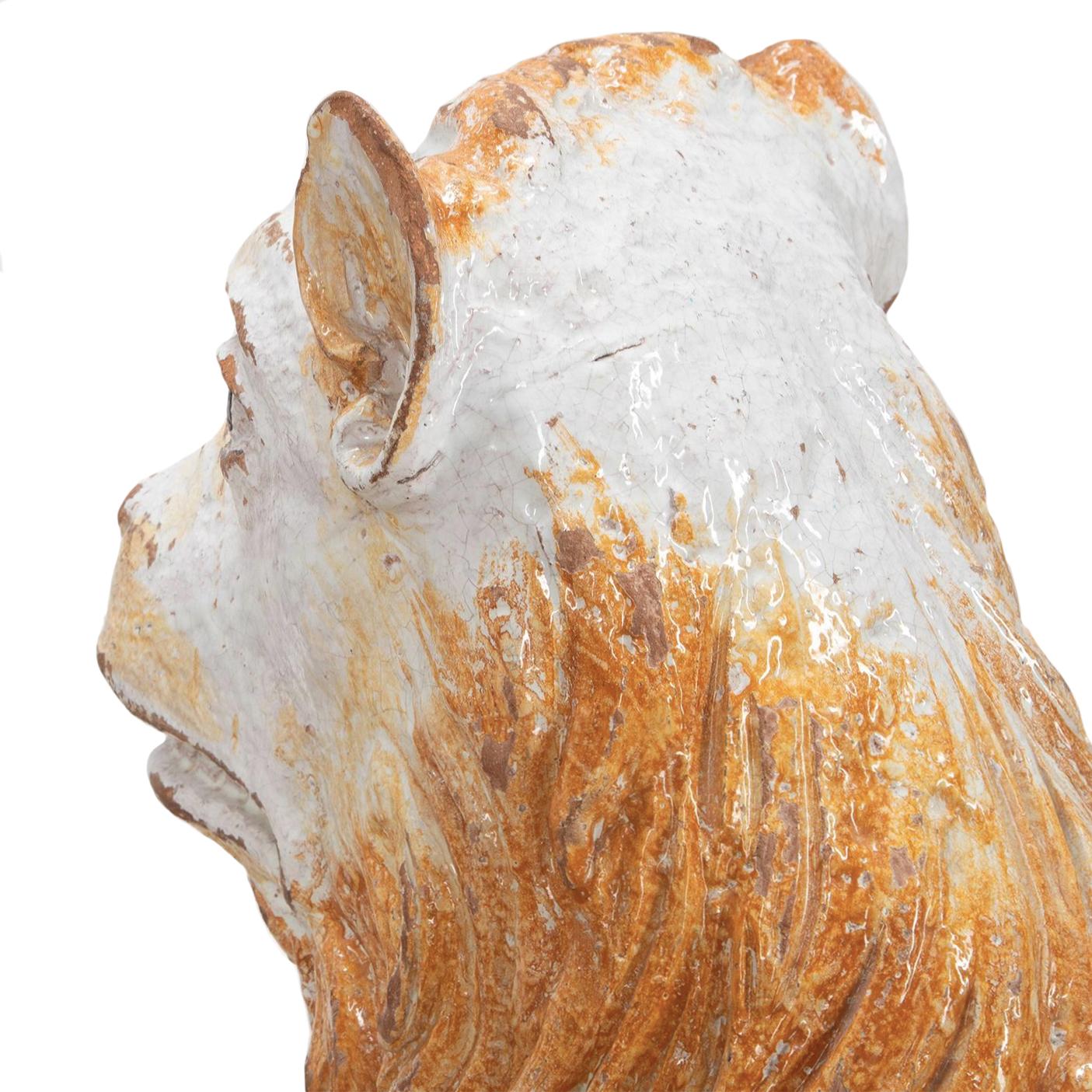Pair of Large 19th Century Faience Lions 1