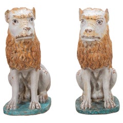 Pair of Large 19th Century Faience Lions
