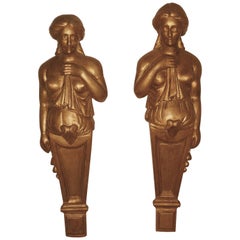 Pair of Large 19th Century French Antique Plaster Corbel, Art Nouveau Figures