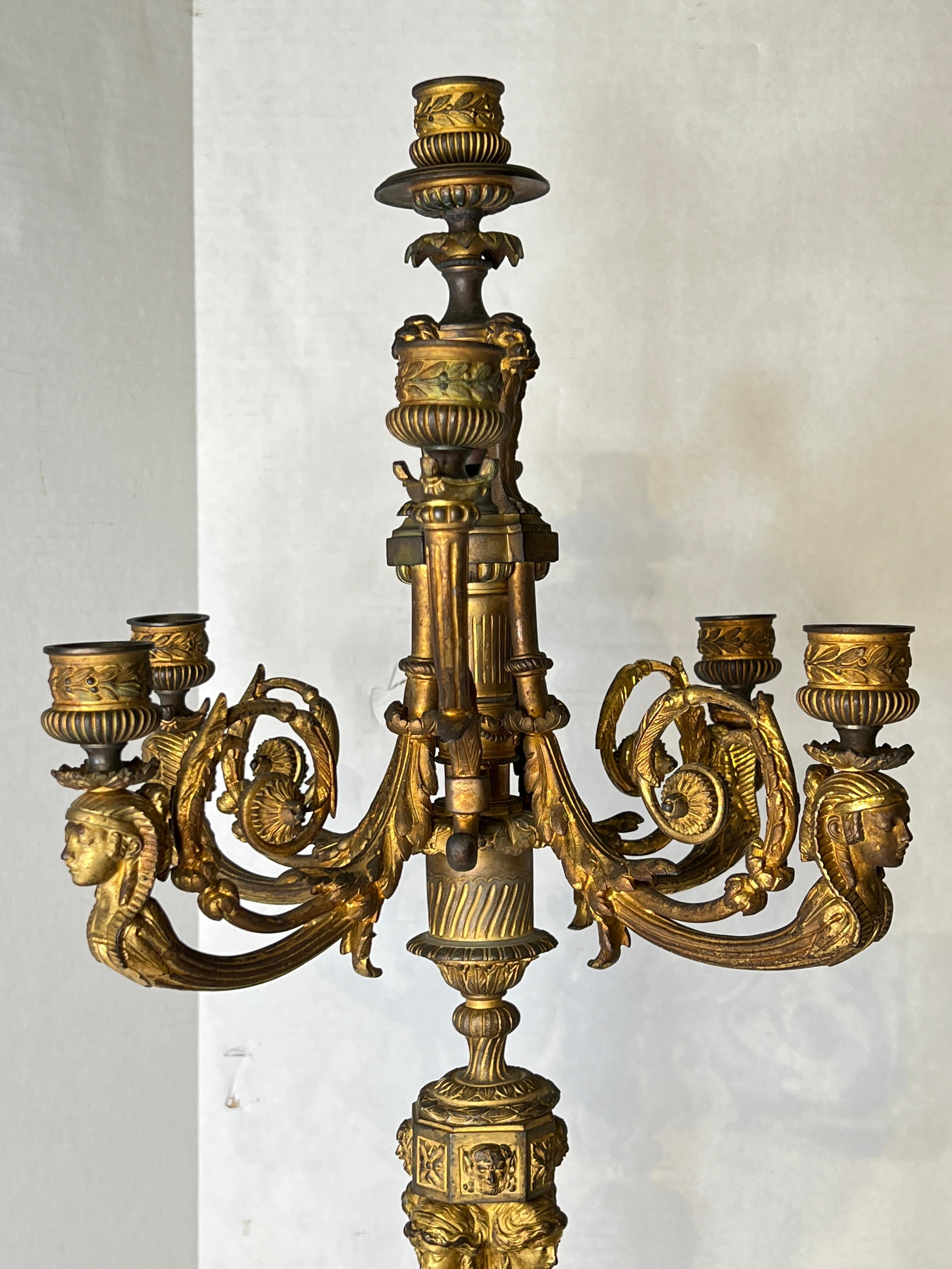 Pair of Large 19th Century French Gilt Bronze Candelabra in Empire Style In Good Condition For Sale In New York, NY