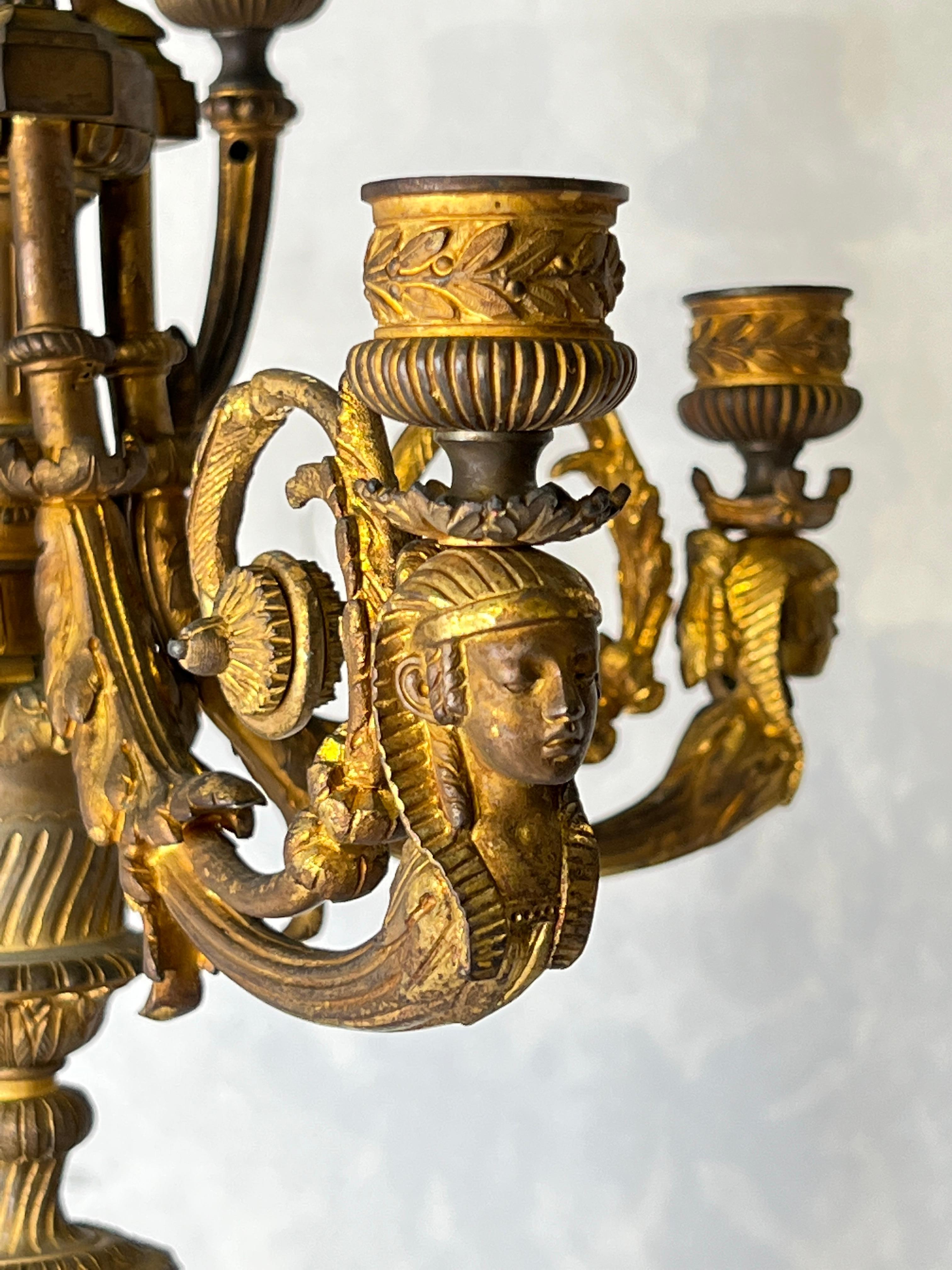 Pair of Large 19th Century French Gilt Bronze Candelabra in Empire Style For Sale 1
