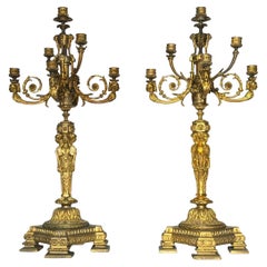 Pair of Large 19th Century French Gilt Bronze Candelabra in Empire Style