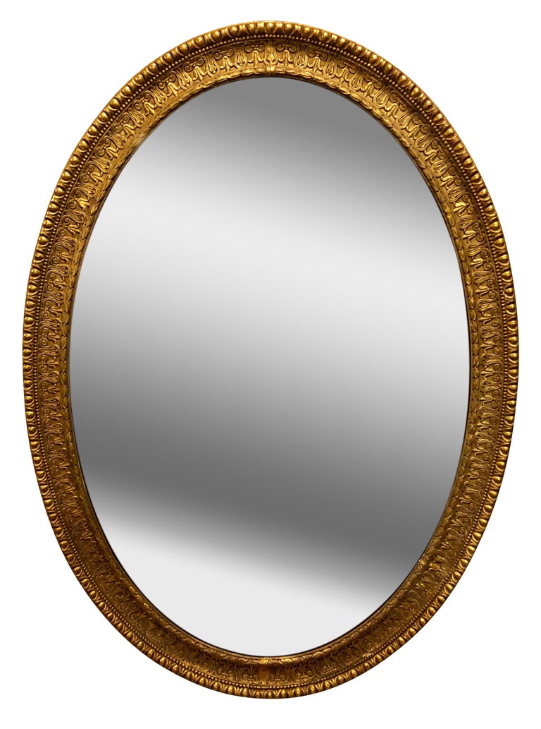 Pair of Large 19th Century French Giltwood Carved Oval Shaped Mirrors