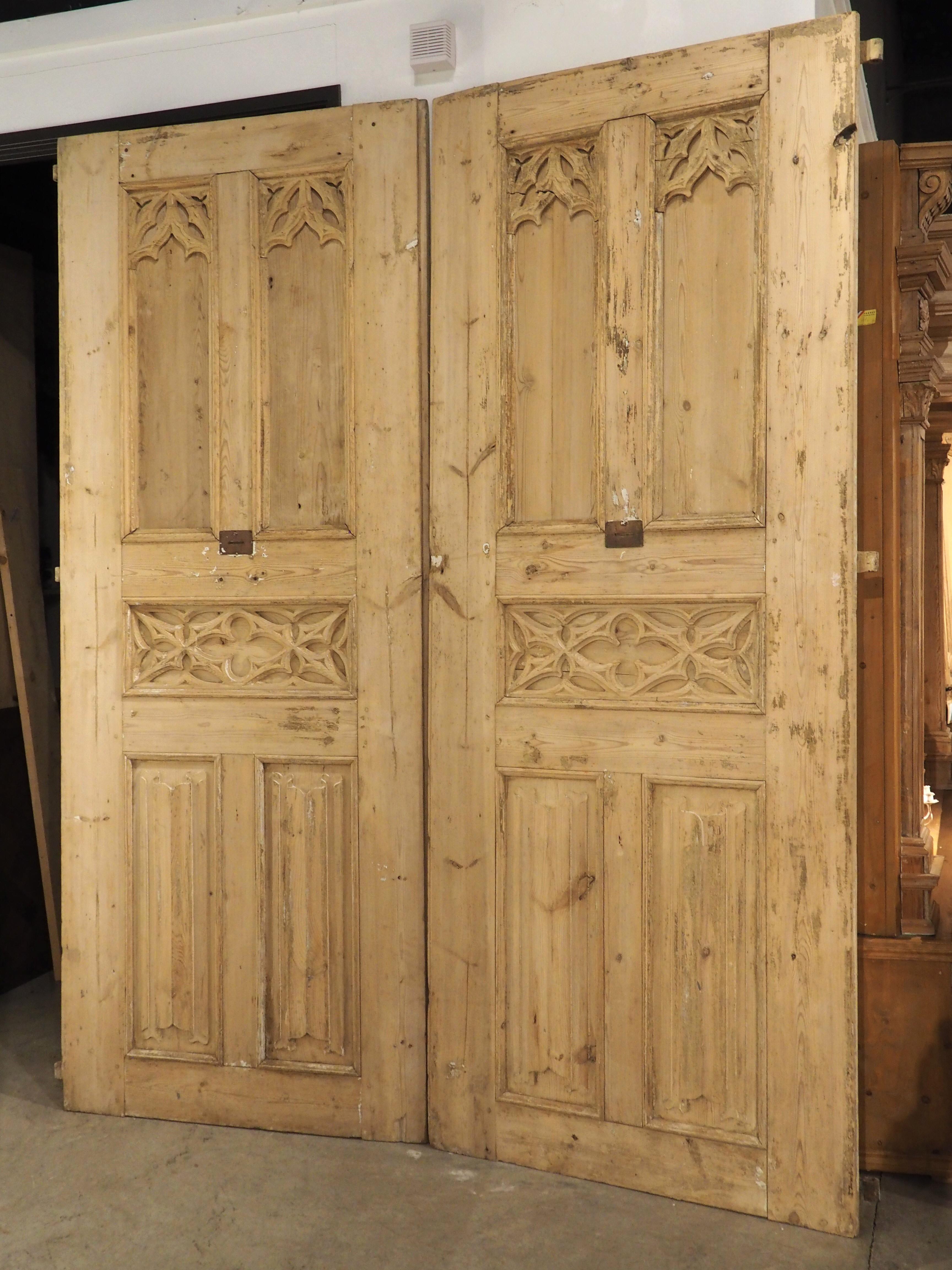 Pair of Large 19th Century French Gothic Style Doors in Carved Pine 10