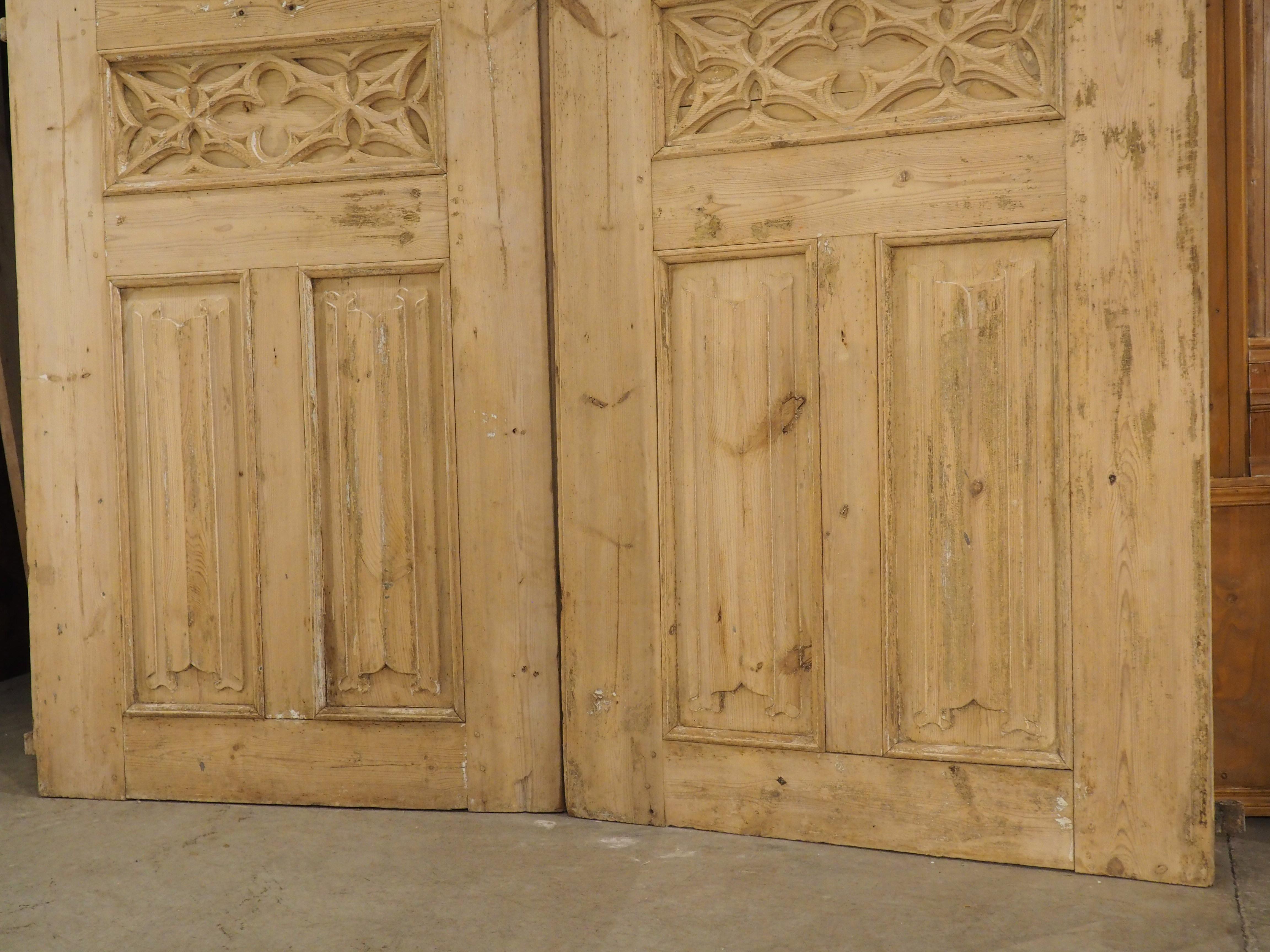 Pair of Large 19th Century French Gothic Style Doors in Carved Pine 11