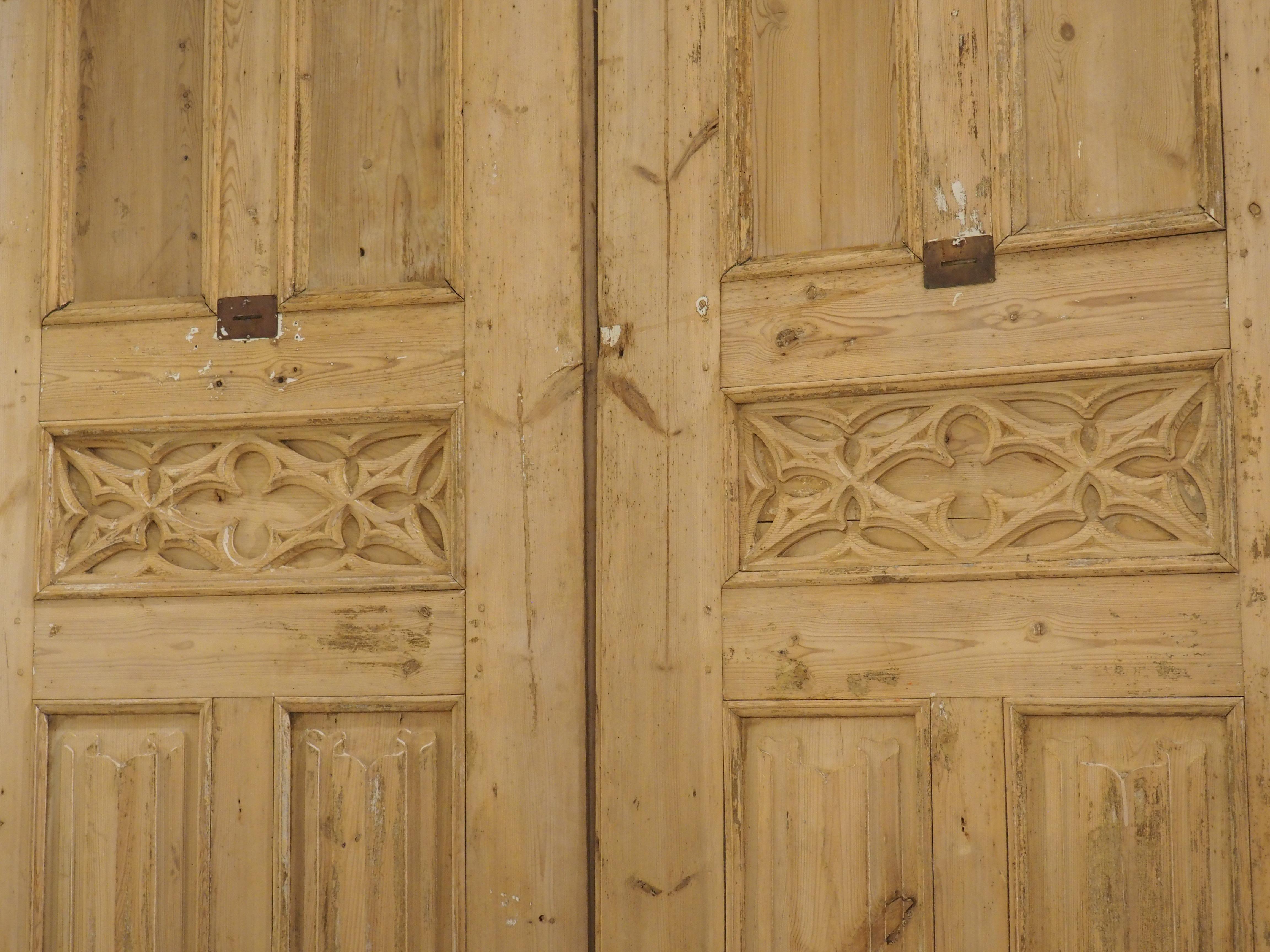 Pair of Large 19th Century French Gothic Style Doors in Carved Pine 12