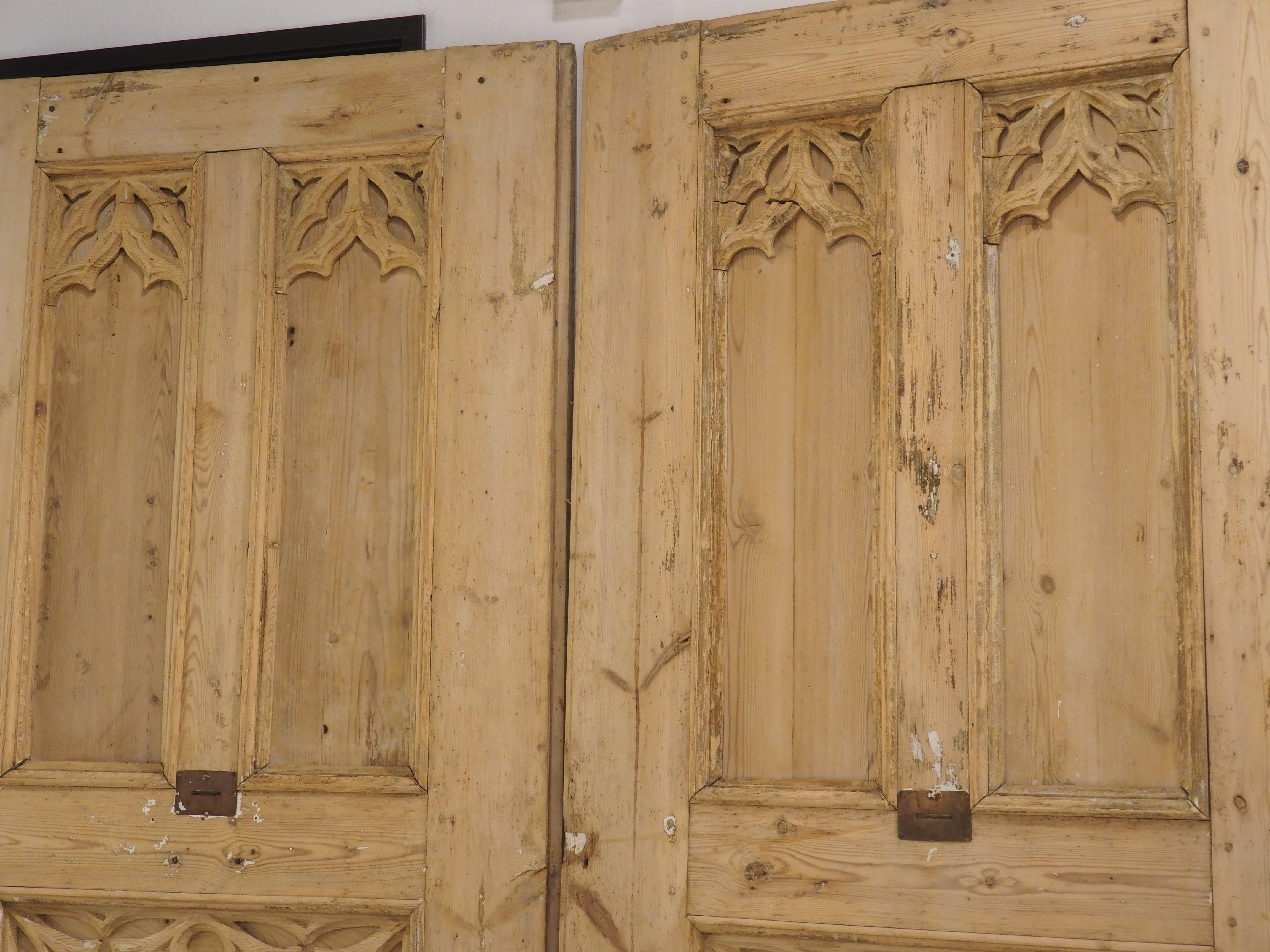 Pair of Large 19th Century French Gothic Style Doors in Carved Pine 13