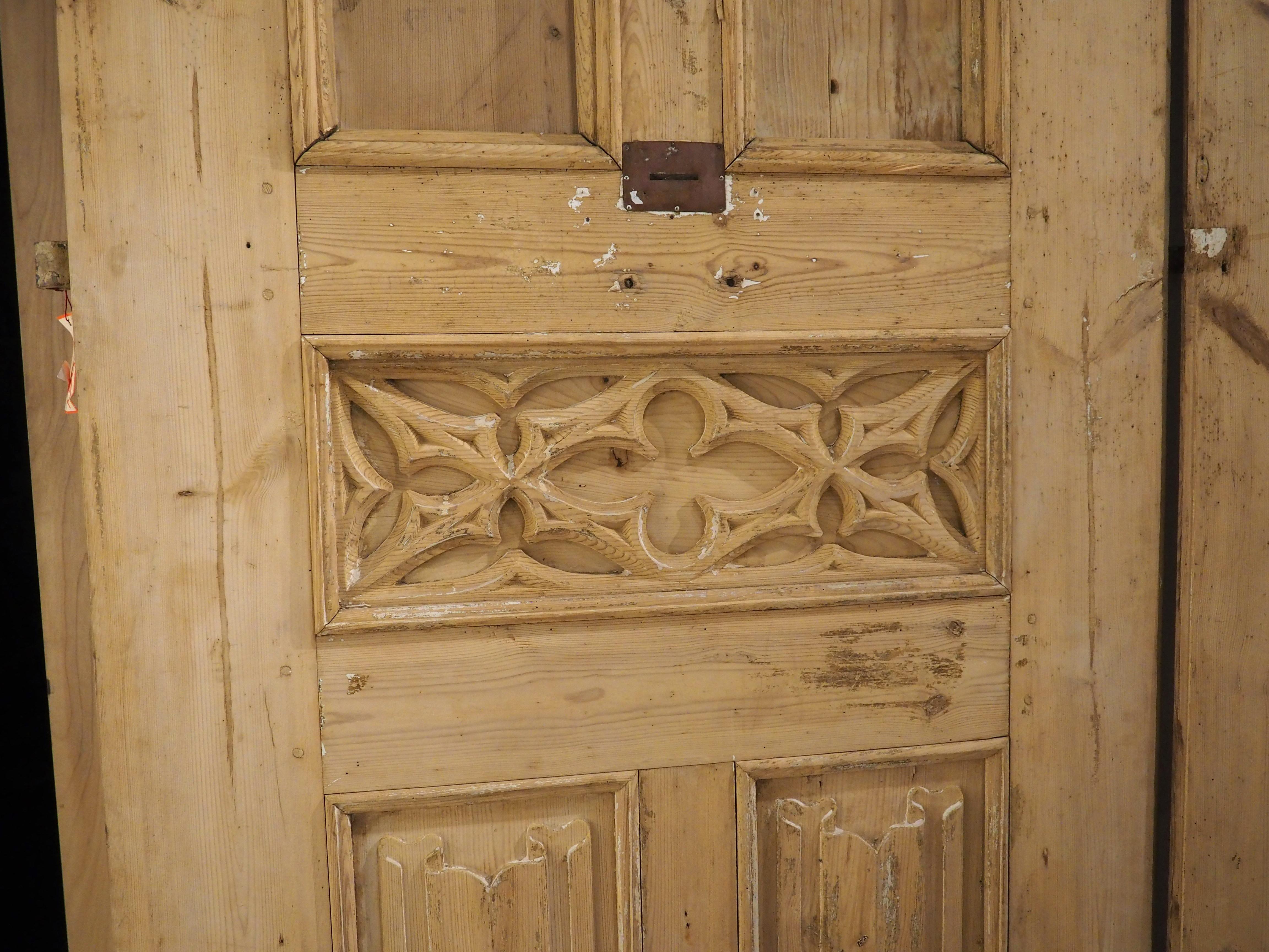 Pair of Large 19th Century French Gothic Style Doors in Carved Pine 1