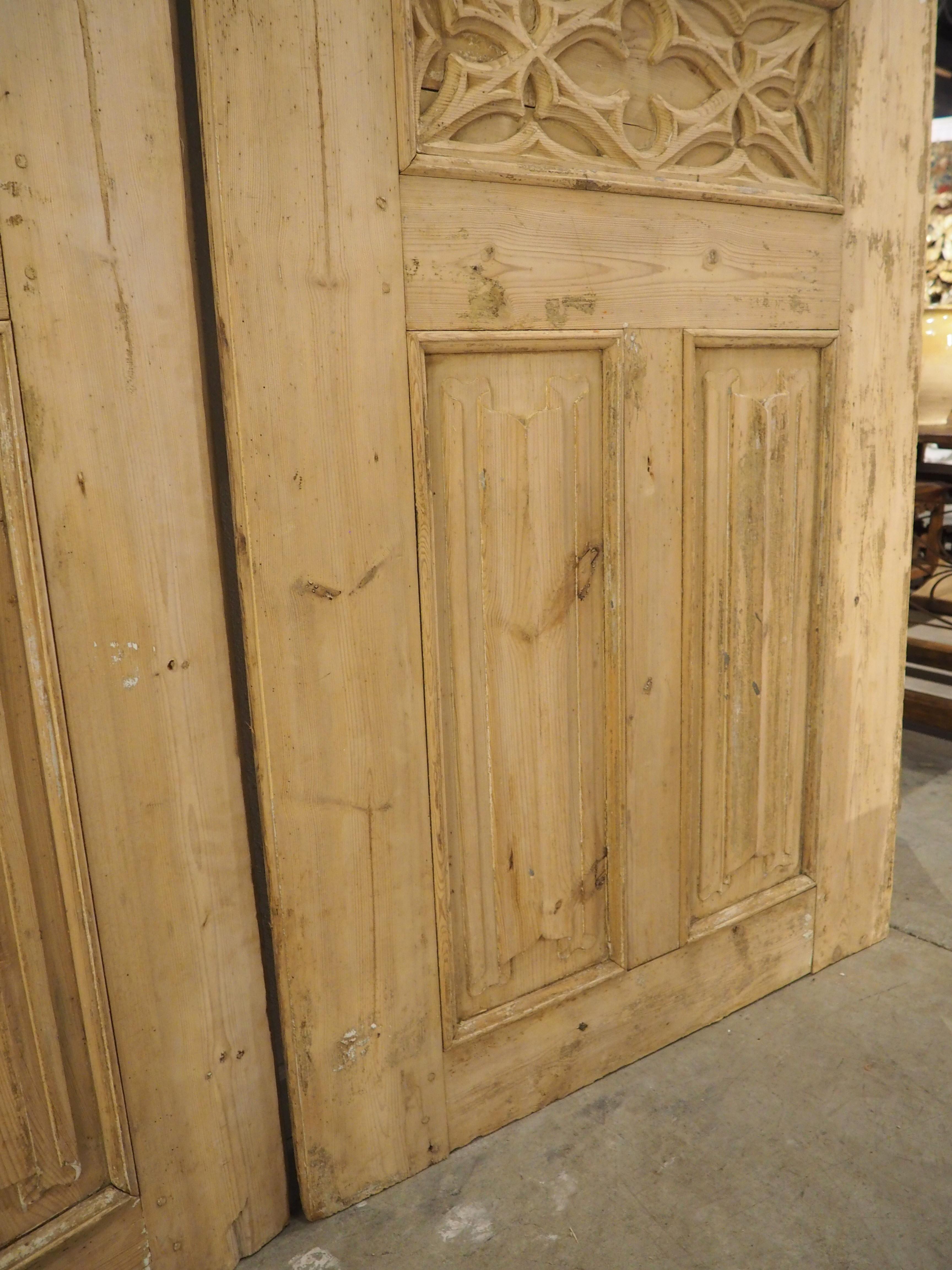 Pair of Large 19th Century French Gothic Style Doors in Carved Pine 3