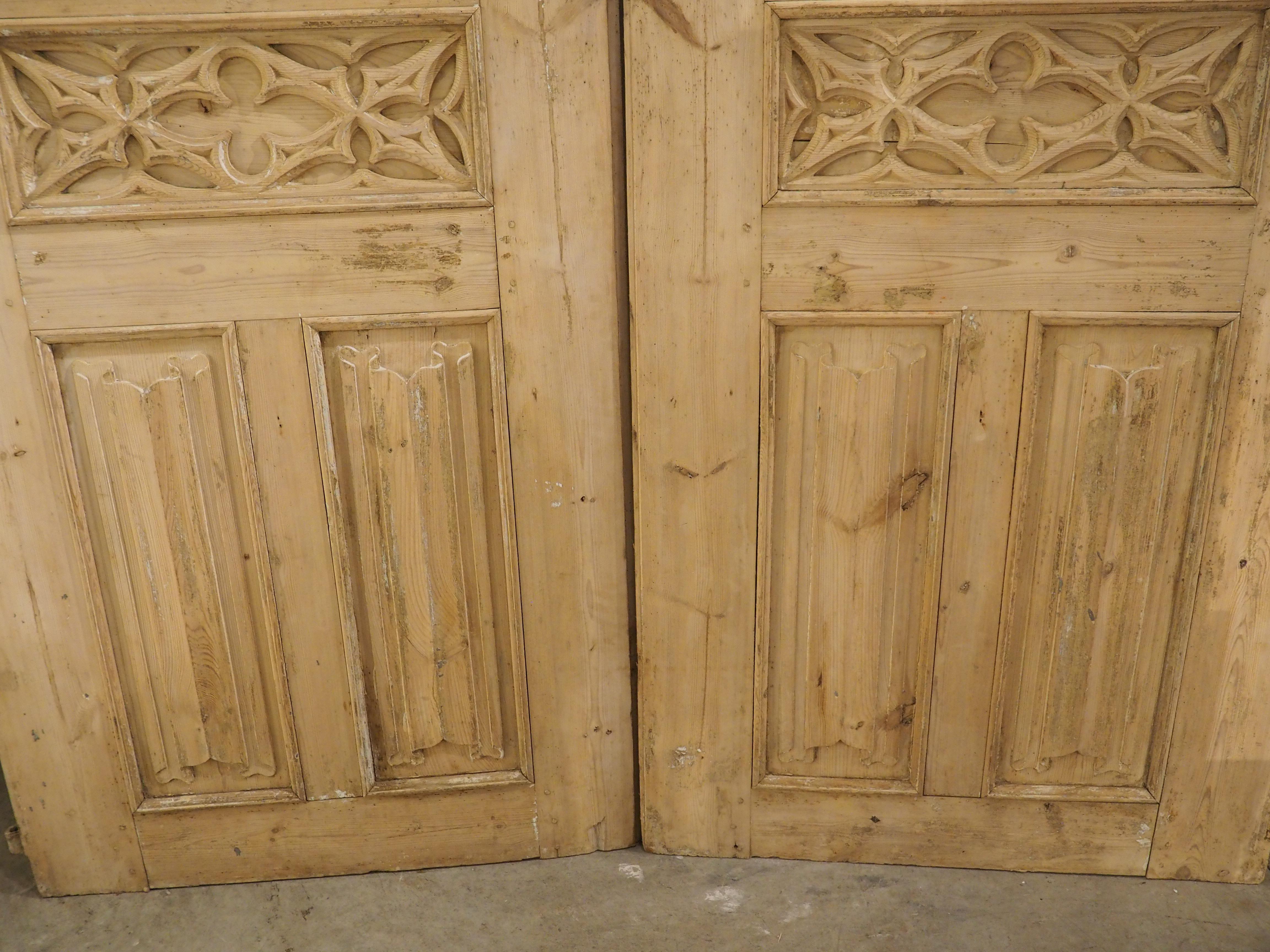 Pair of Large 19th Century French Gothic Style Doors in Carved Pine 4