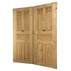 Pair of Large 19th Century French Gothic Style Doors in Carved Pine