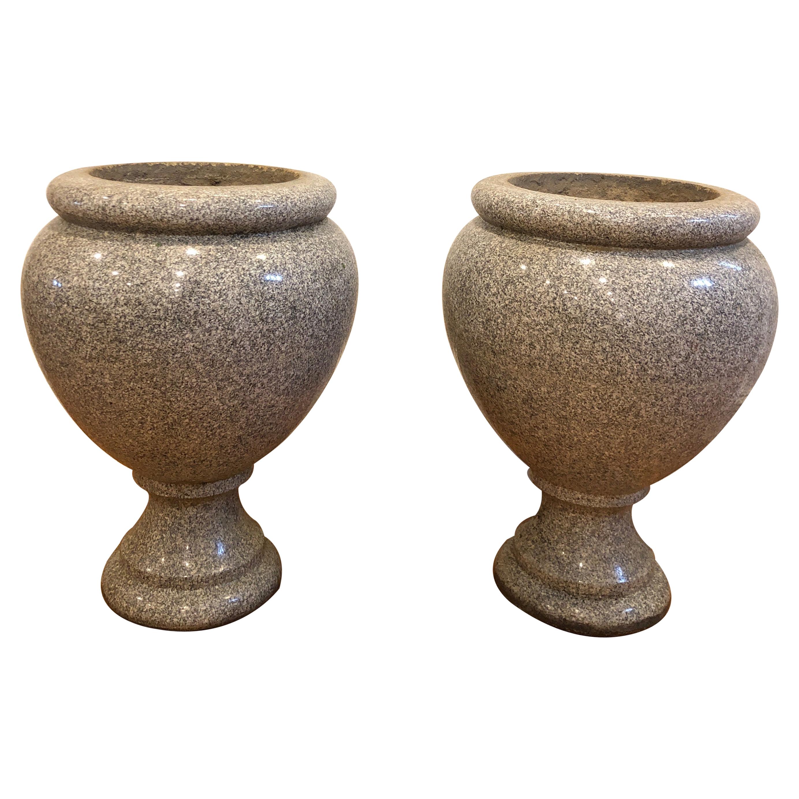 Pair of Large 19th Century French Granite Urns For Sale