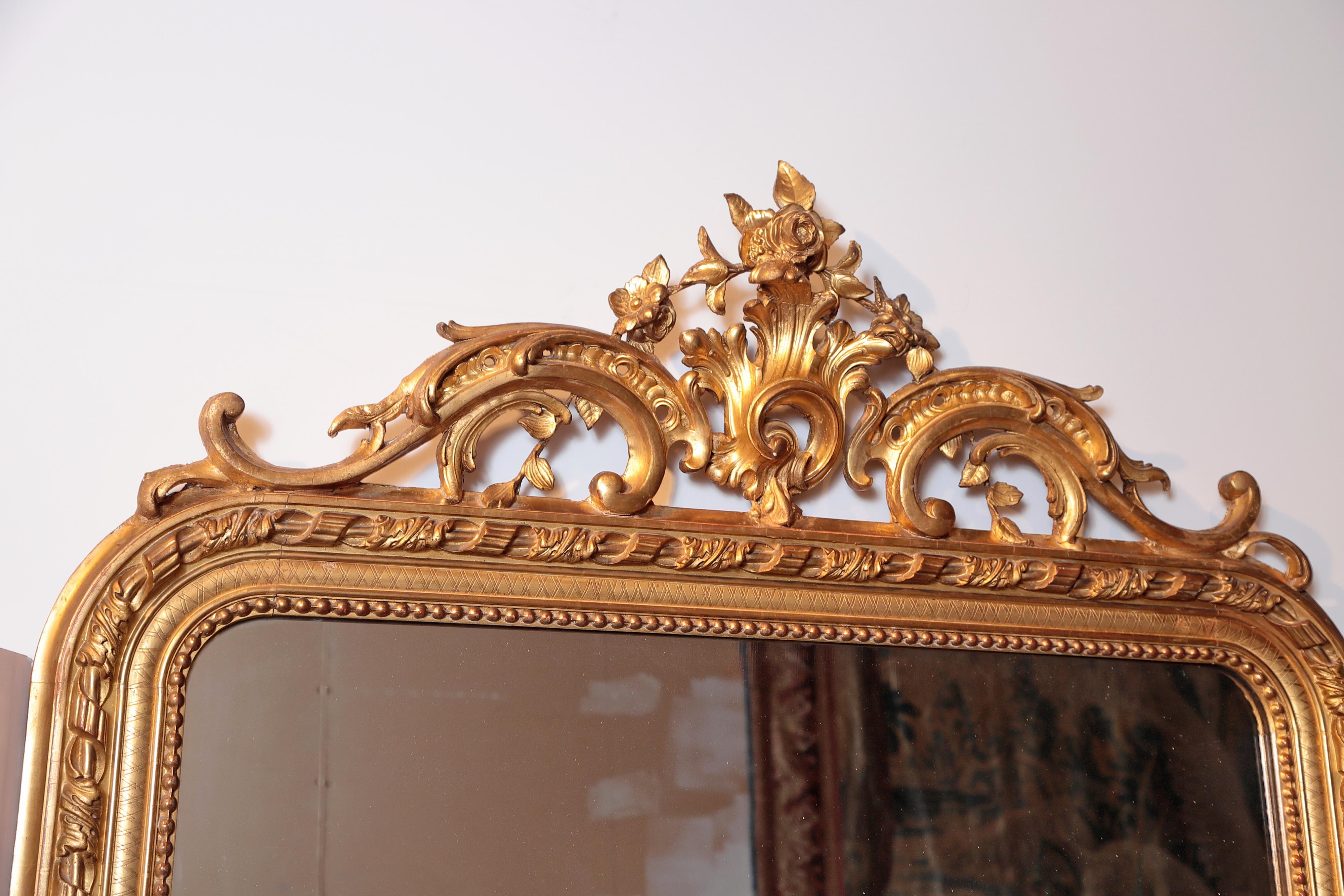 Pair of Large 19th Century French Louis XV Gilt Mirrors In Good Condition For Sale In Dallas, TX
