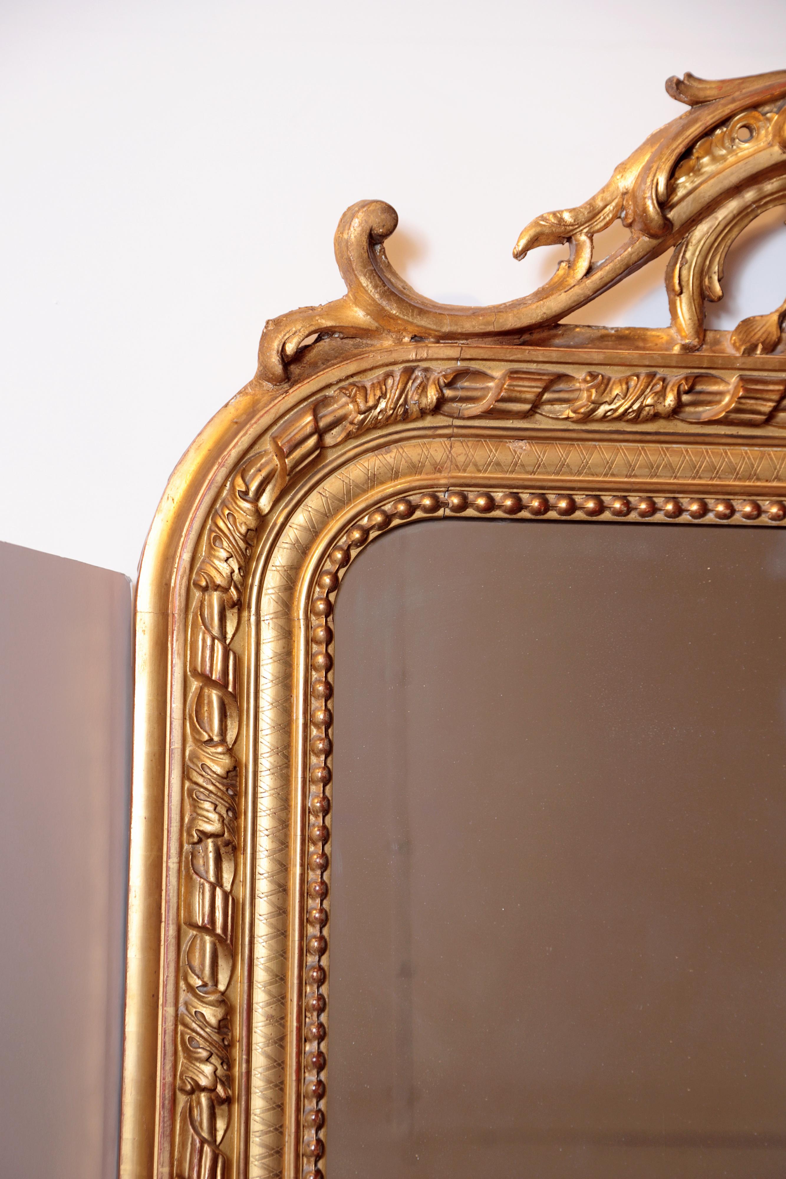 Giltwood Pair of Large 19th Century French Louis XV Gilt Mirrors For Sale