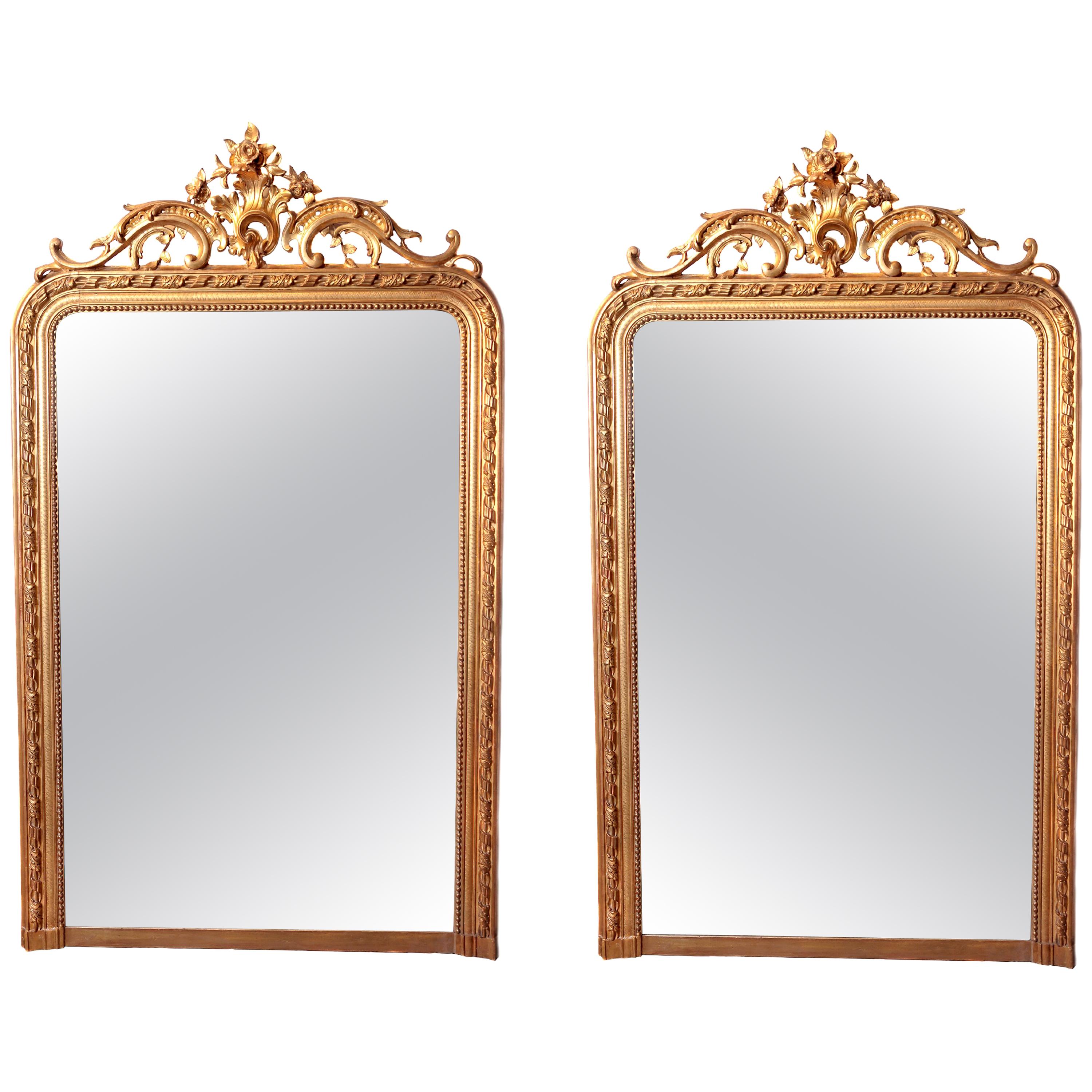 Pair of Large 19th Century French Louis XV Gilt Mirrors