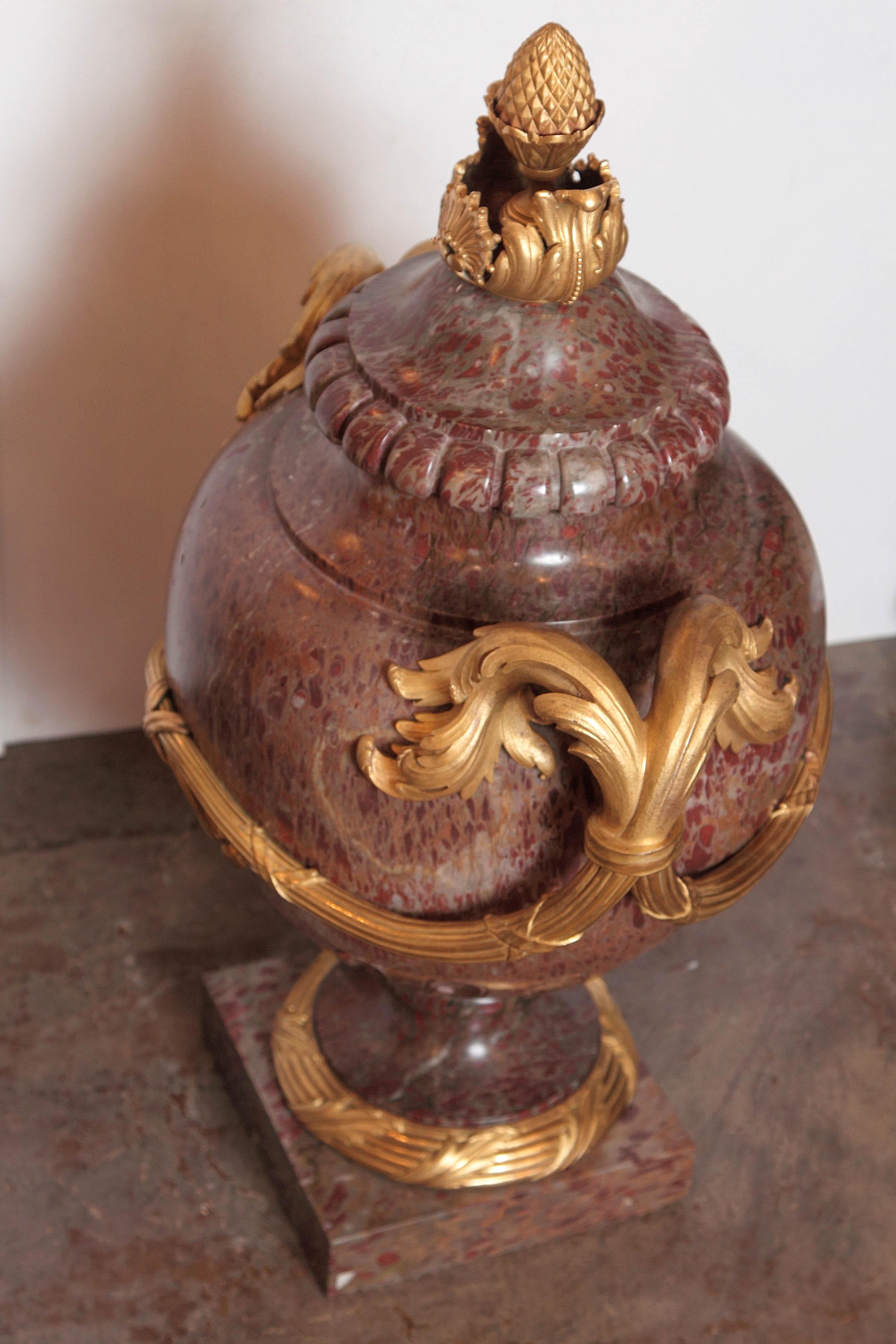 Pair of Large 19th Century French Louis XVI Marble and Gilt Bronze Urns 8