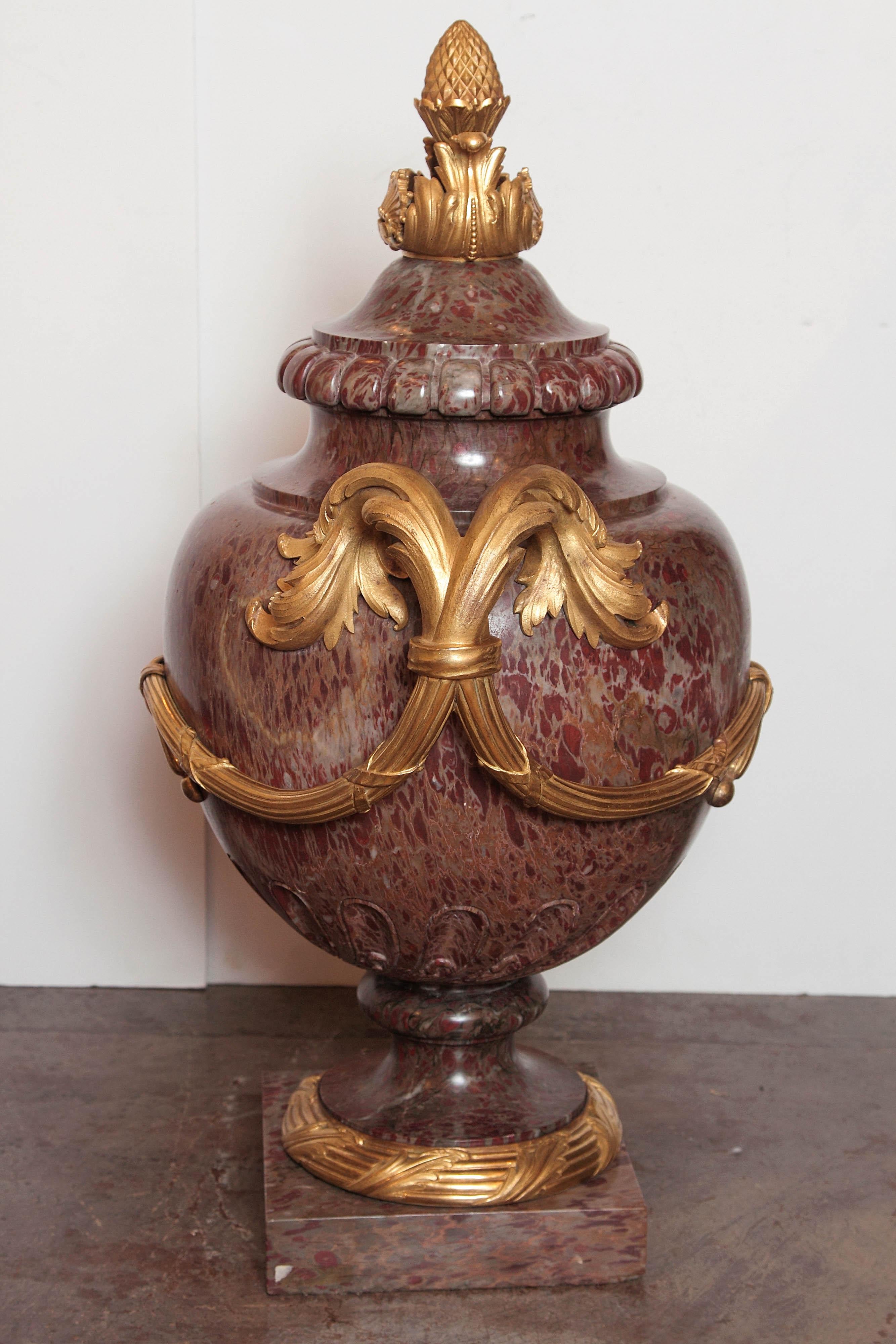 Pair of Large 19th Century French Louis XVI Marble and Gilt Bronze Urns 5