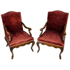 Pair of Large 19th Century French Solid Walnut Upholstered Chairs