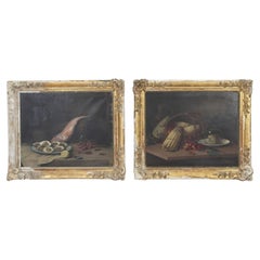 Pair of Large 19th Century French Still Life Oil on Canvas Paintings