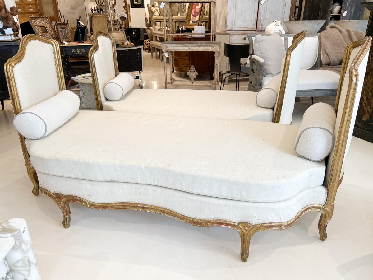 French Pair of Large 19th Century Gilded Louis XV Banquettes For Sale
