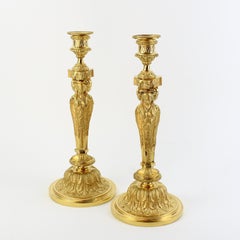 Pair of Large 19th Century Gilt Bronze Louis XVI Candlesticks After F. Rémond