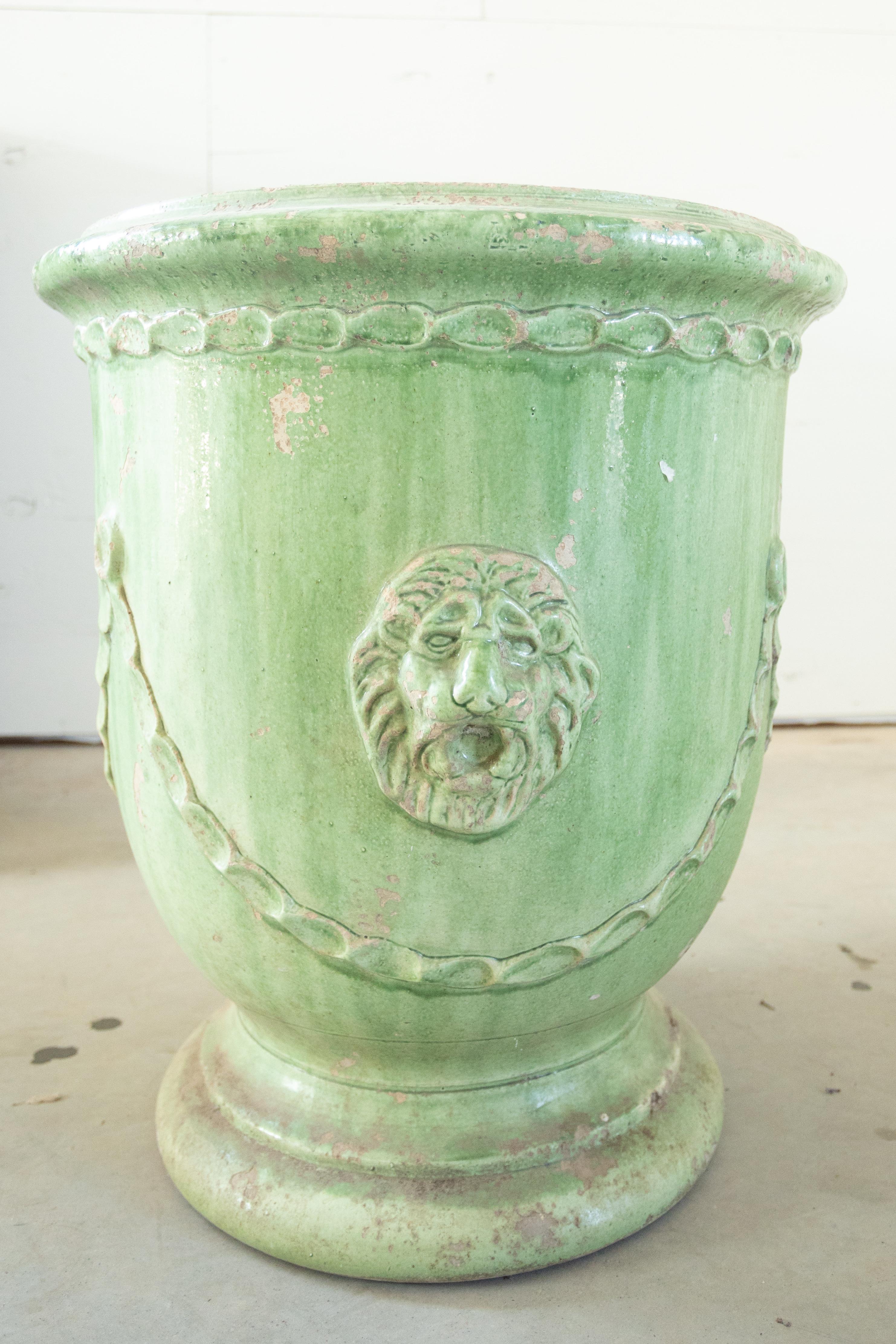 French Provincial Pair of Large 19th Century Green Glazed Anduze Planters