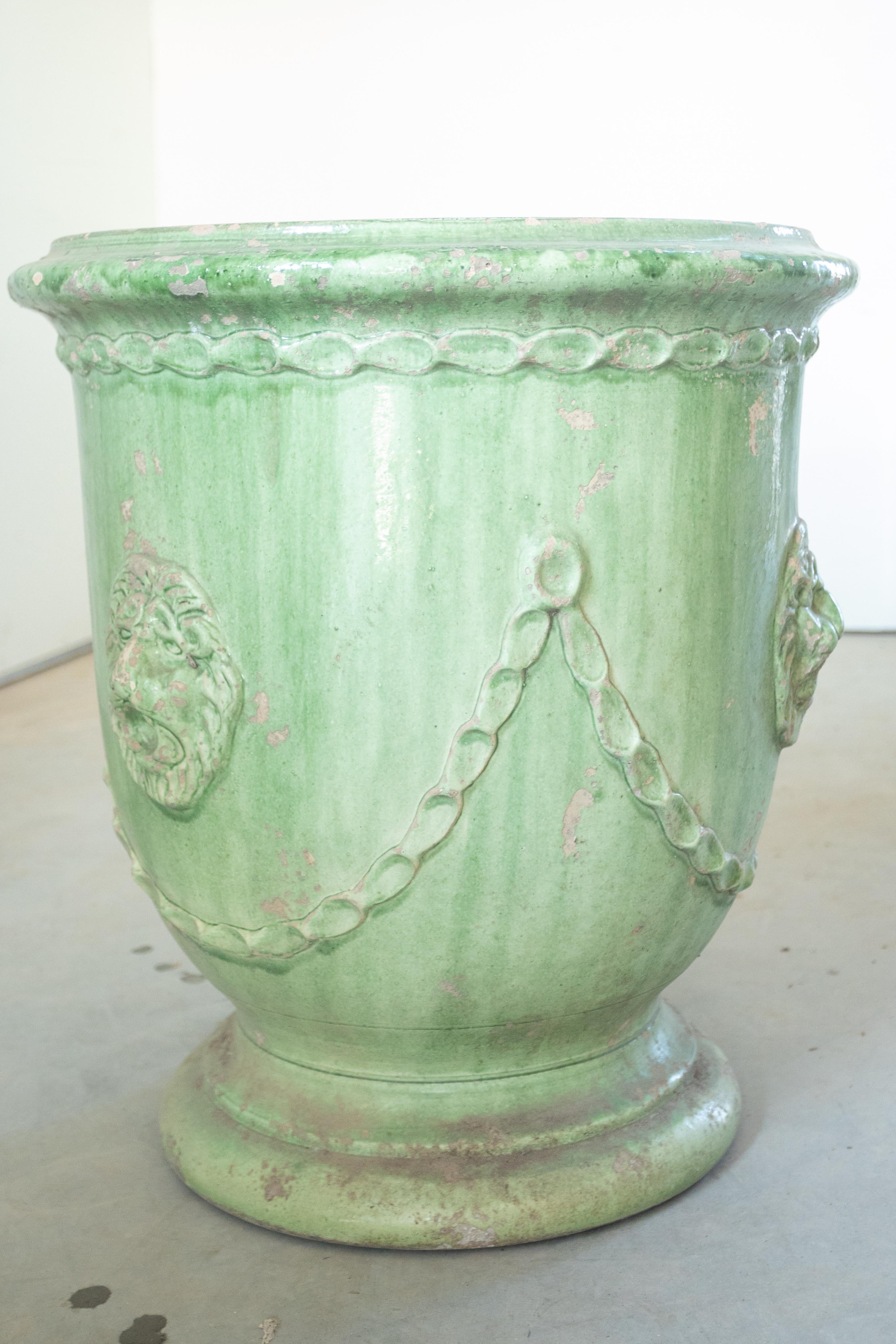 French Pair of Large 19th Century Green Glazed Anduze Planters