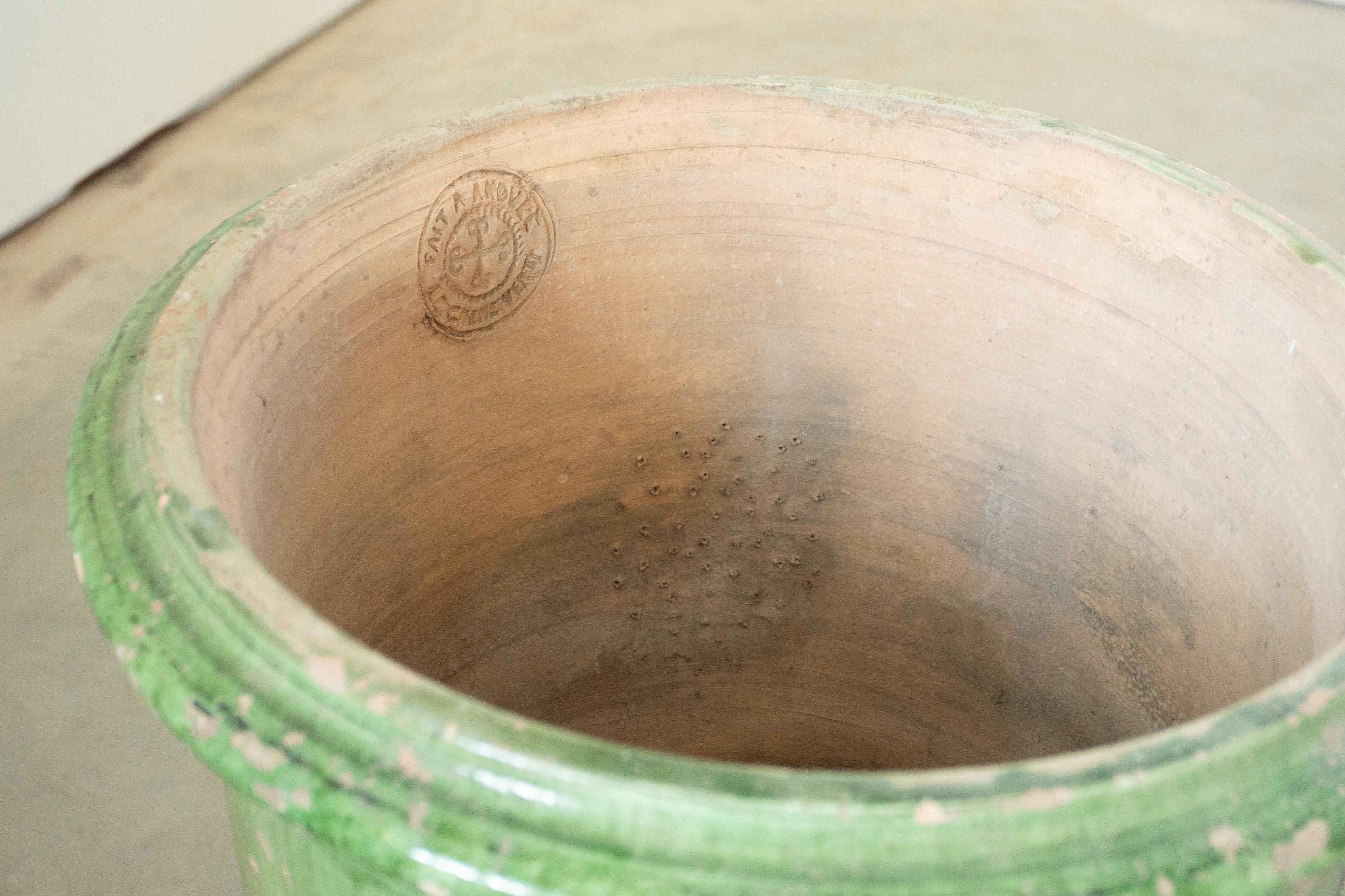 Pair of Large 19th Century Green Glazed Anduze Planters In Good Condition In Atlanta, GA