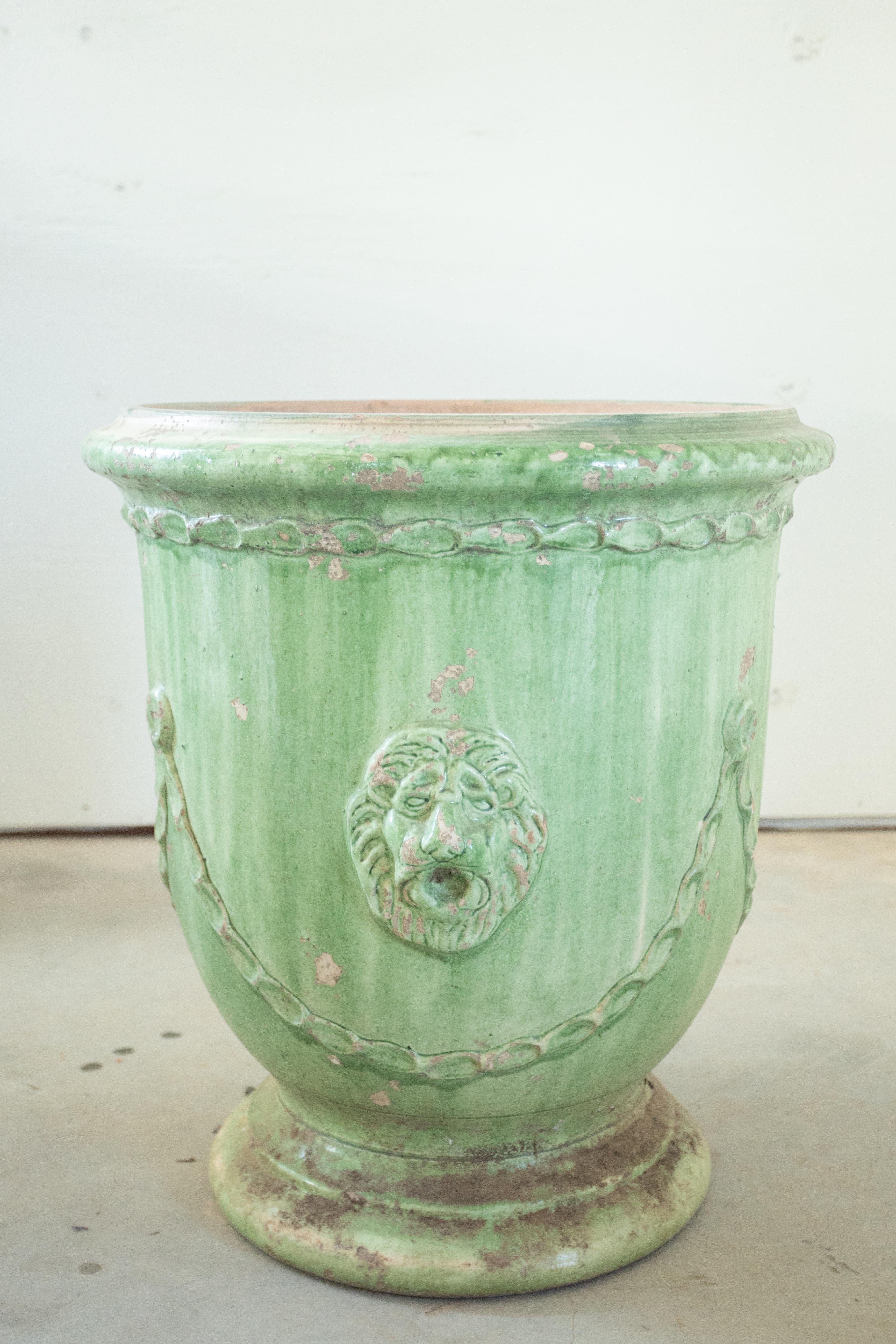 Ceramic Pair of Large 19th Century Green Glazed Anduze Planters