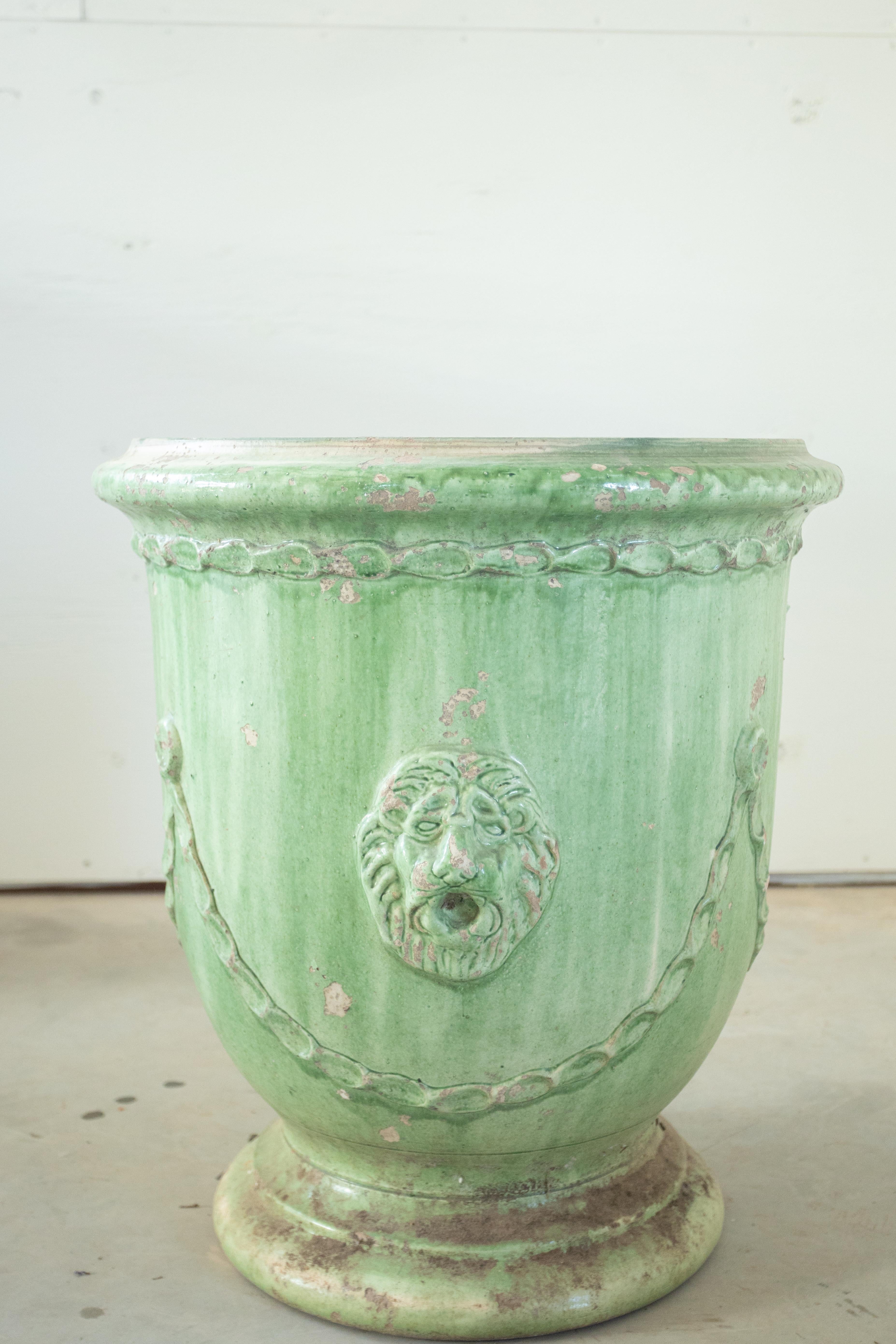 Pair of Large 19th Century Green Glazed Anduze Planters 1