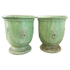 Pair of Large 19th Century Green Glazed Anduze Planters