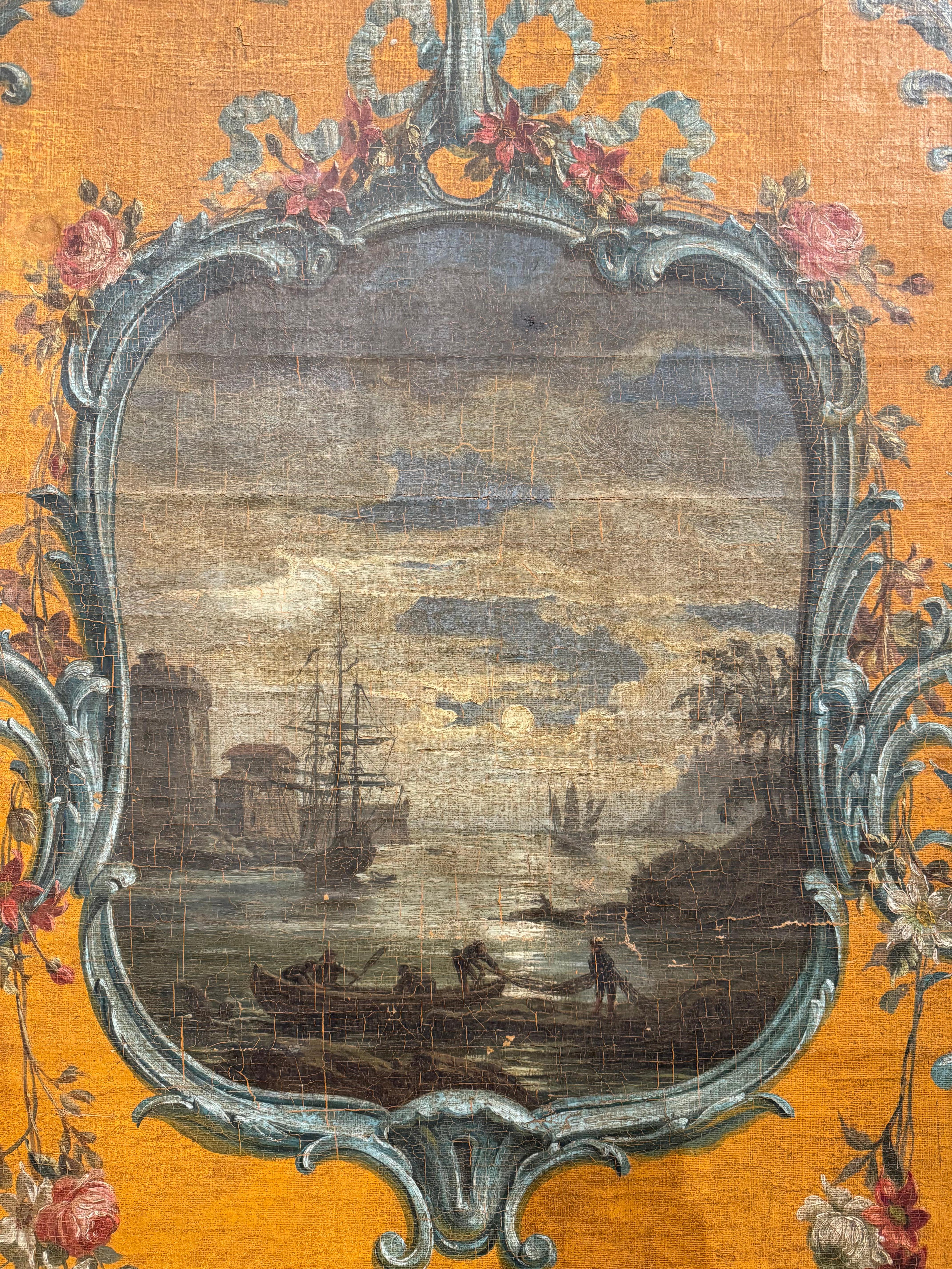 Pair of Large 19th Century Hand Painted Wall Panels on Canvas in Gilt Frames For Sale 4