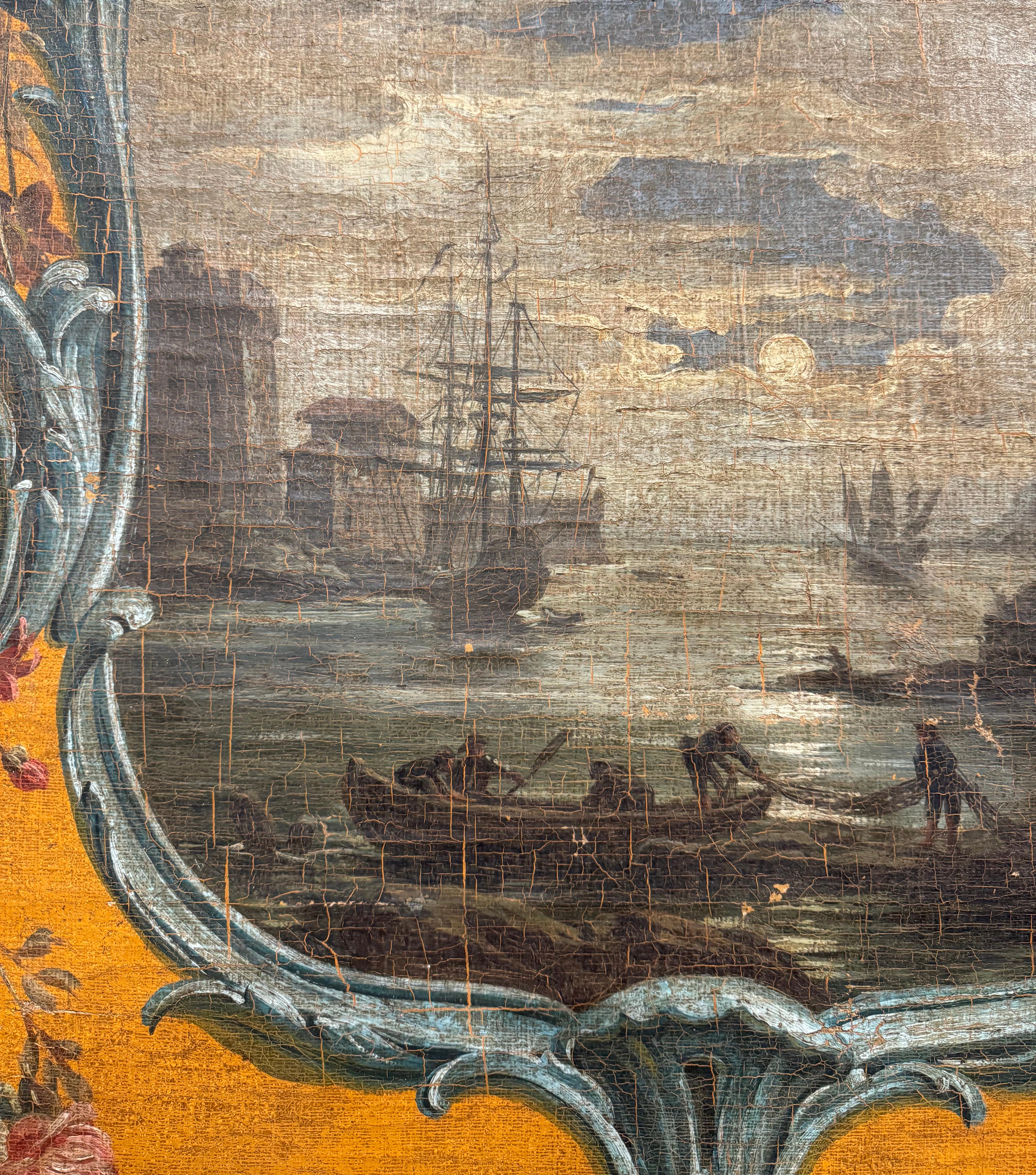 Paar große handgemalte Wandtafeln aus dem 19. Jahrhundert auf Leinwand in vergoldeten Rahmen im Angebot 4
