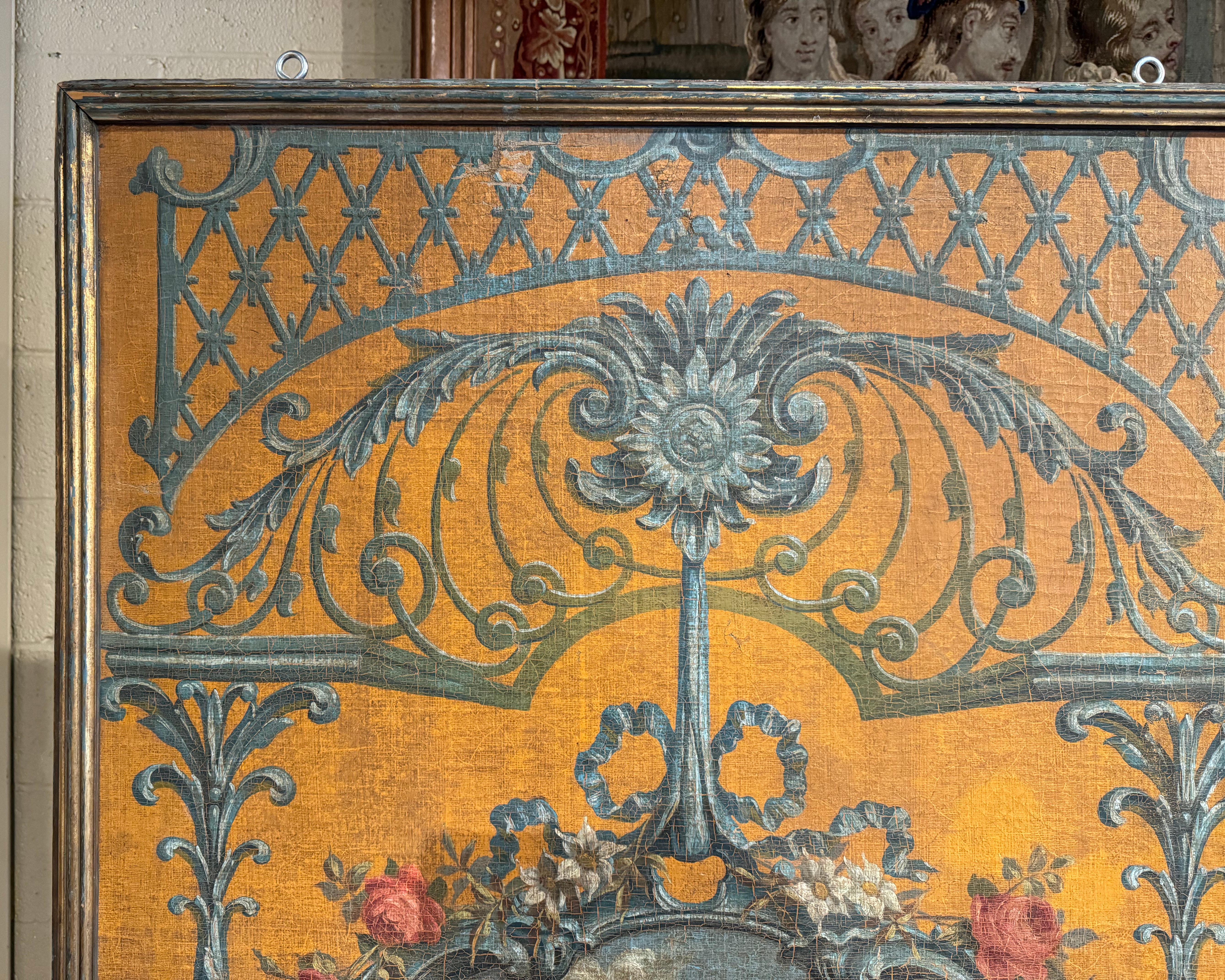 17th Century Pair of Large 19th Century Hand Painted Wall Panels on Canvas in Gilt Frames For Sale