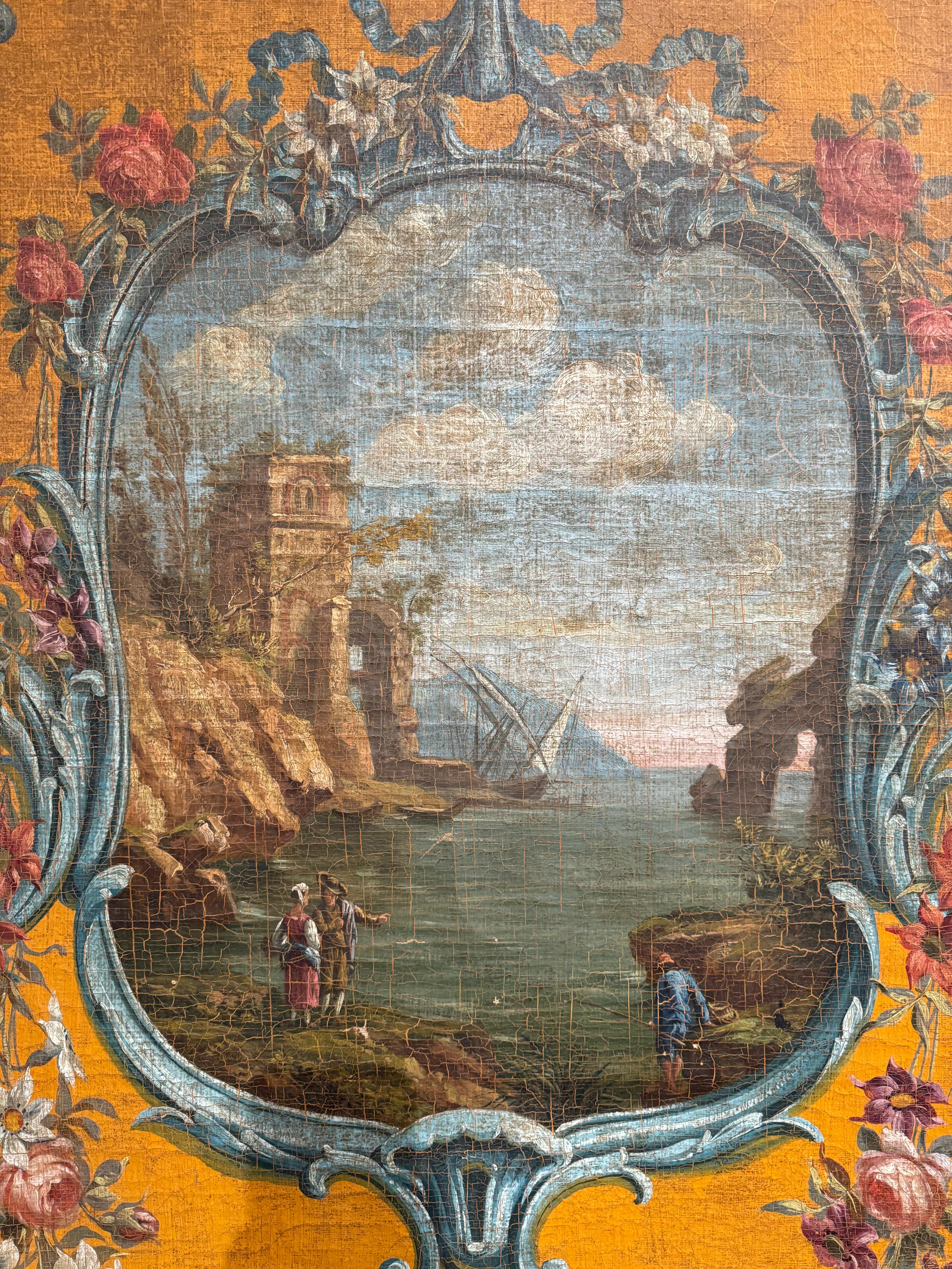 Pair of Large 19th Century Hand Painted Wall Panels on Canvas in Gilt Frames For Sale 2