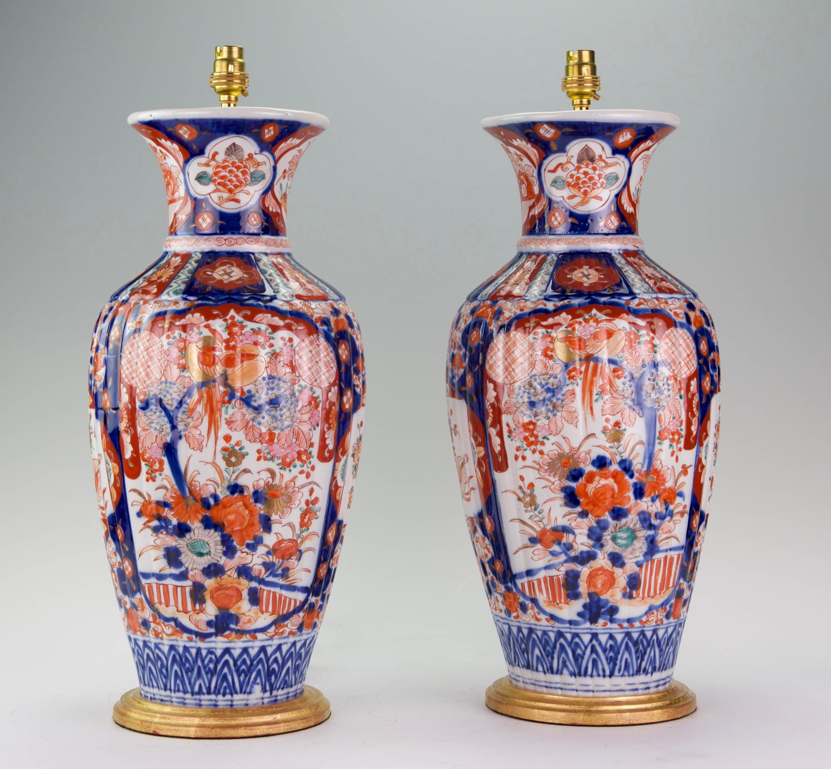 Japanese Pair of Large 19th Century Imari Antique Table Lamps