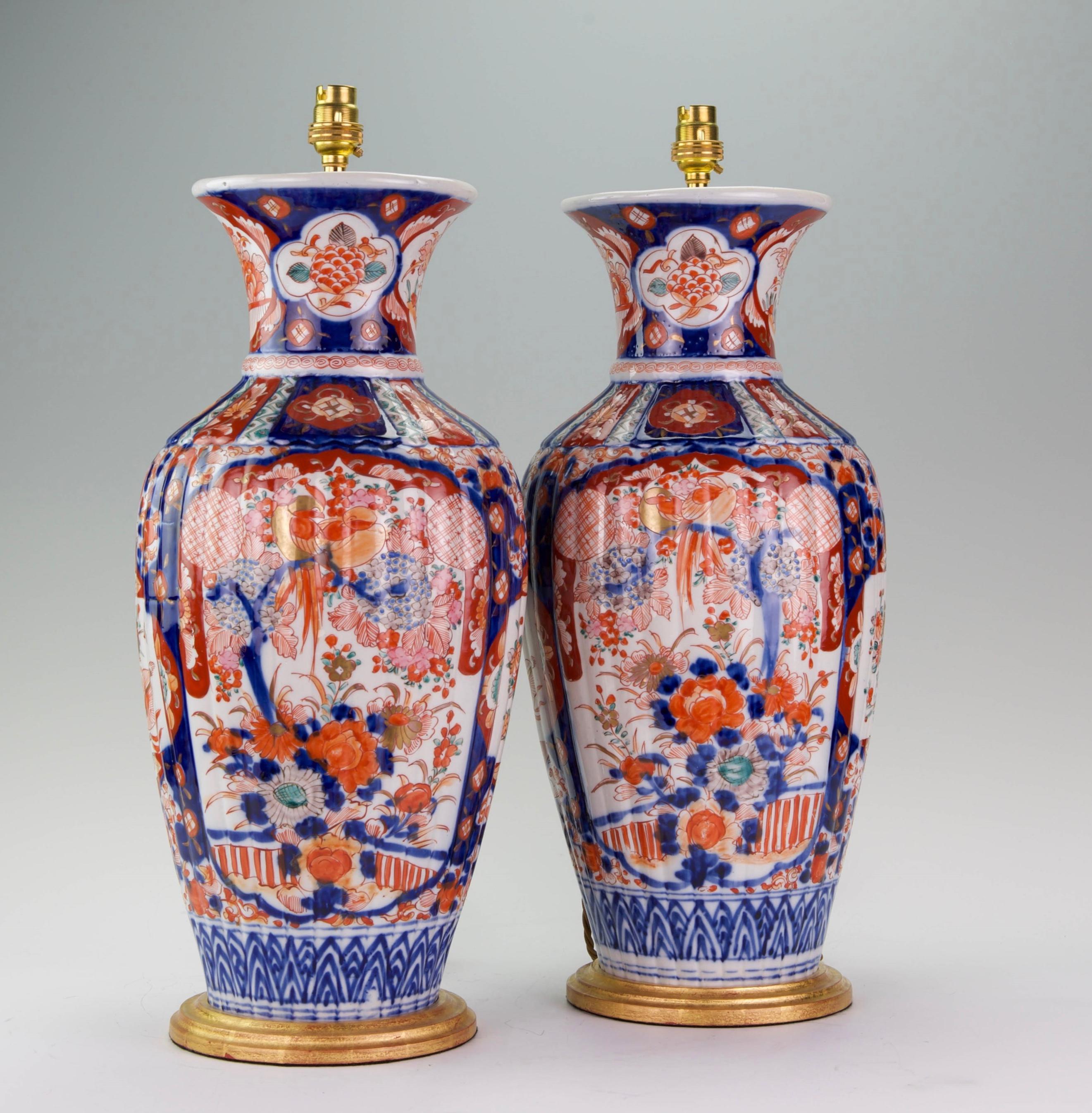 Glazed Pair of Large 19th Century Imari Antique Table Lamps