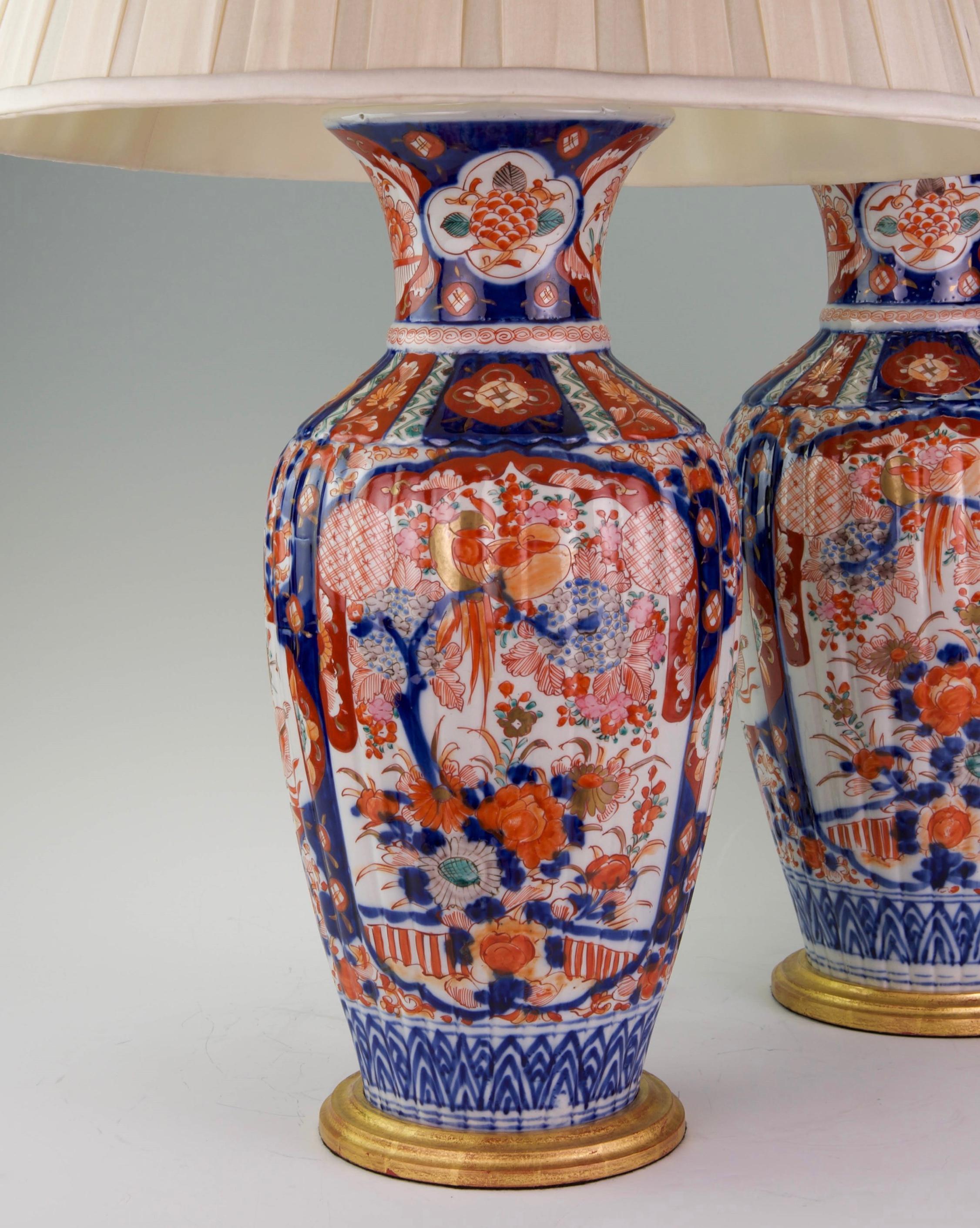 Ceramic Pair of Large 19th Century Imari Antique Table Lamps