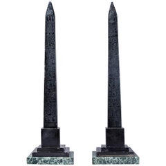 Pair of Large 19th Century Italian Grand Tour Black Marble Nero Antico Obelisks
