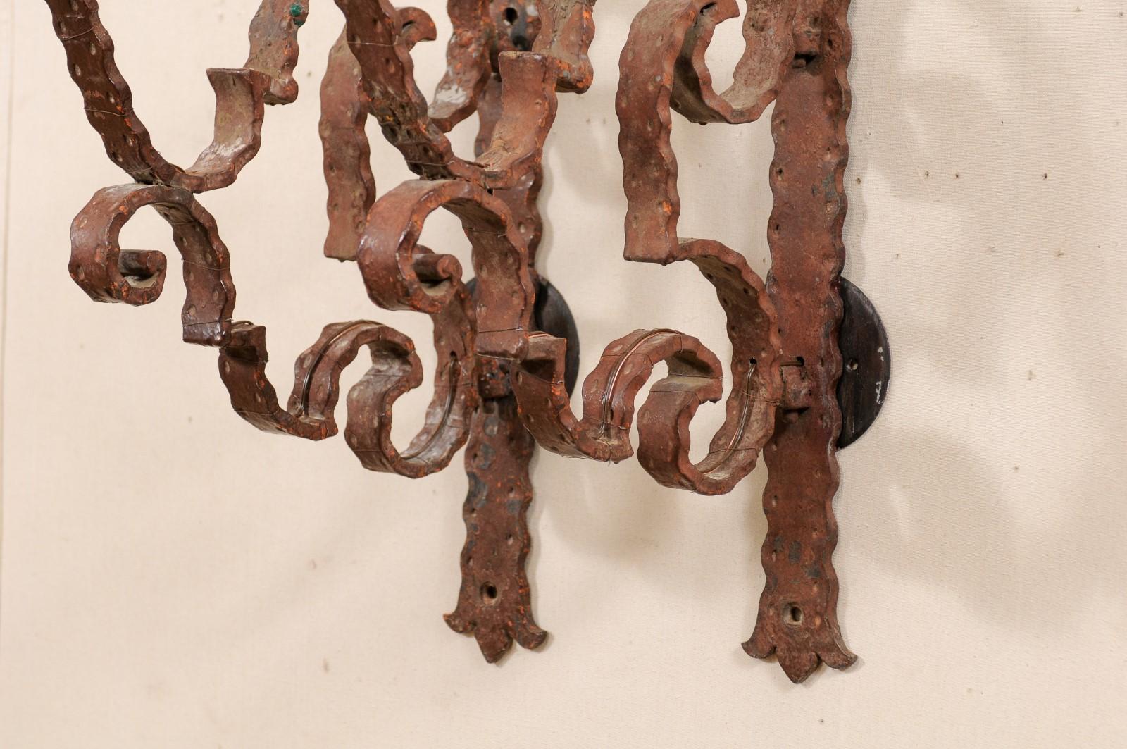 Pair of 19th Century Italian Scrolling Iron Single Light Sconces, 34