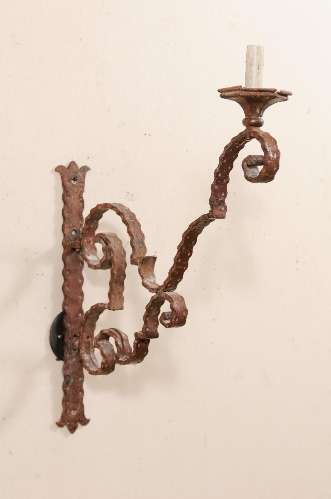 Pair of 19th Century Italian Scrolling Iron Single Light Sconces, 34