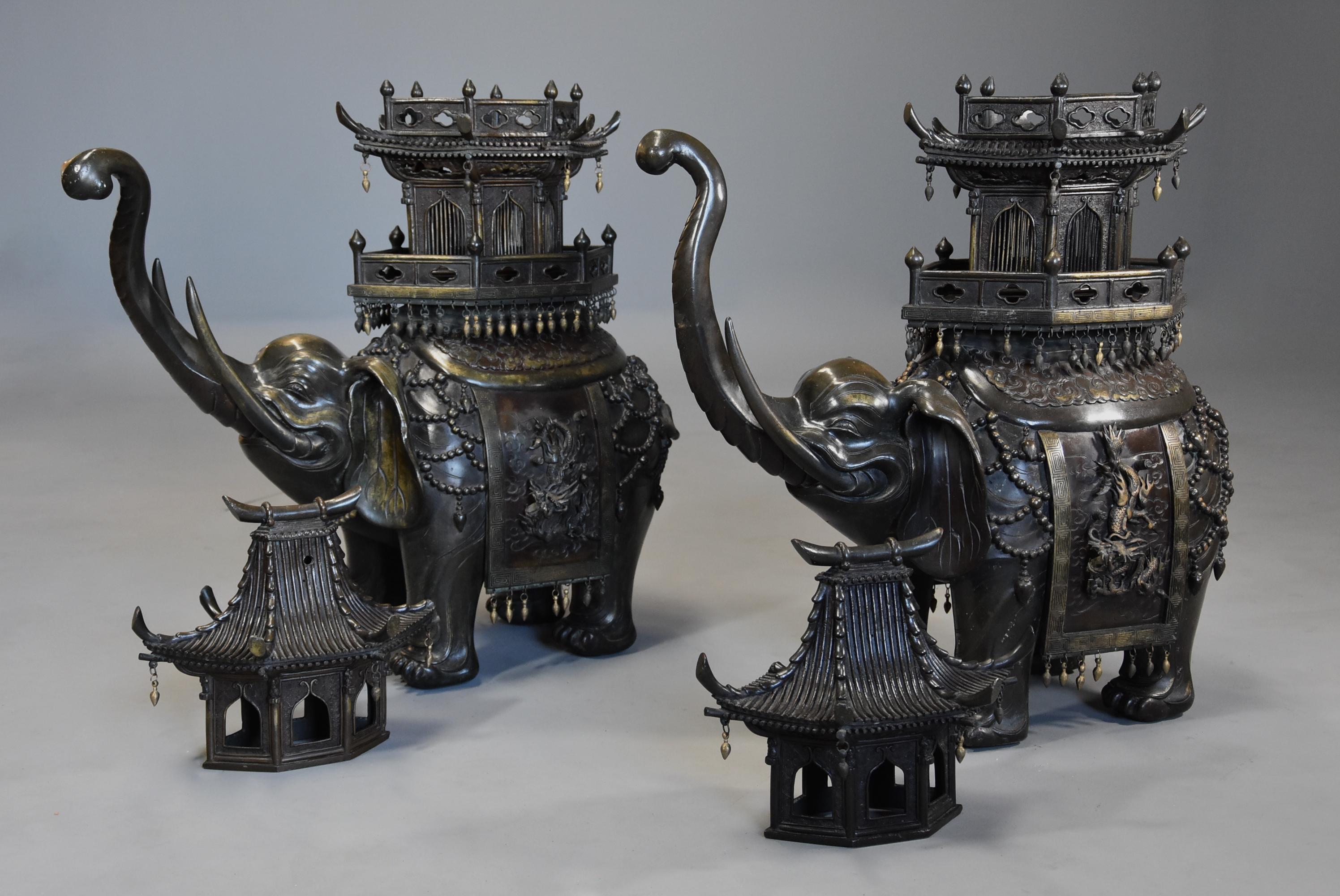Pair of Large 19th Century Japanese Meiji Bronze Elephant Incense Burners For Sale 8